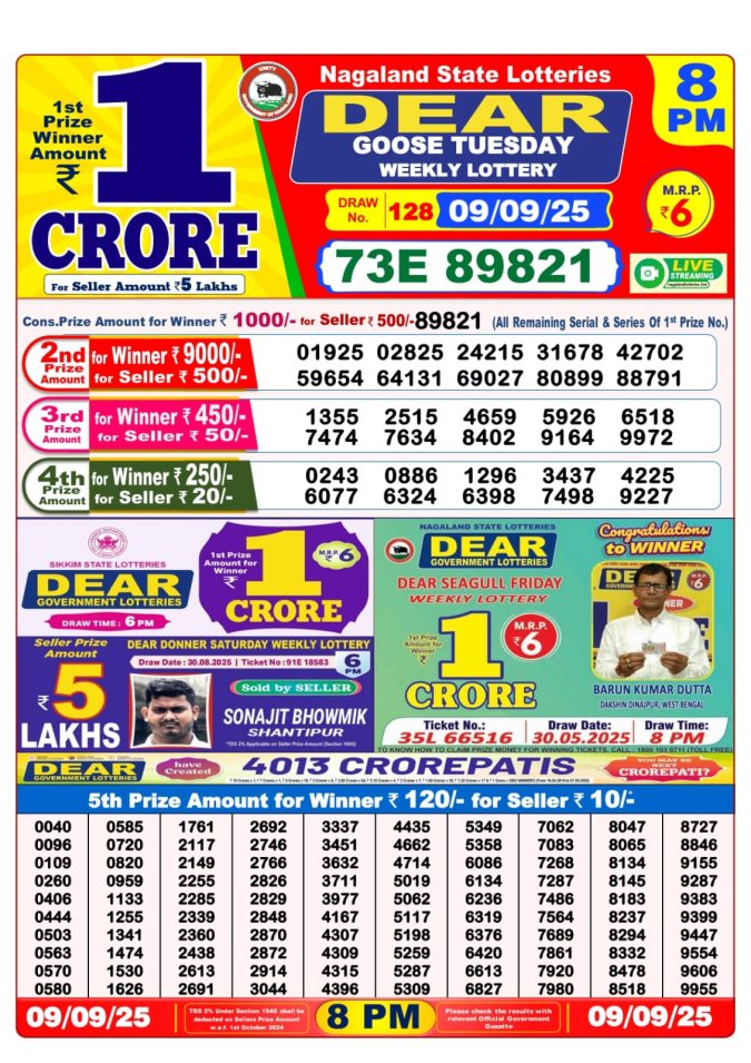 Dear Lottery Result 8 PM Today – 09/09/25