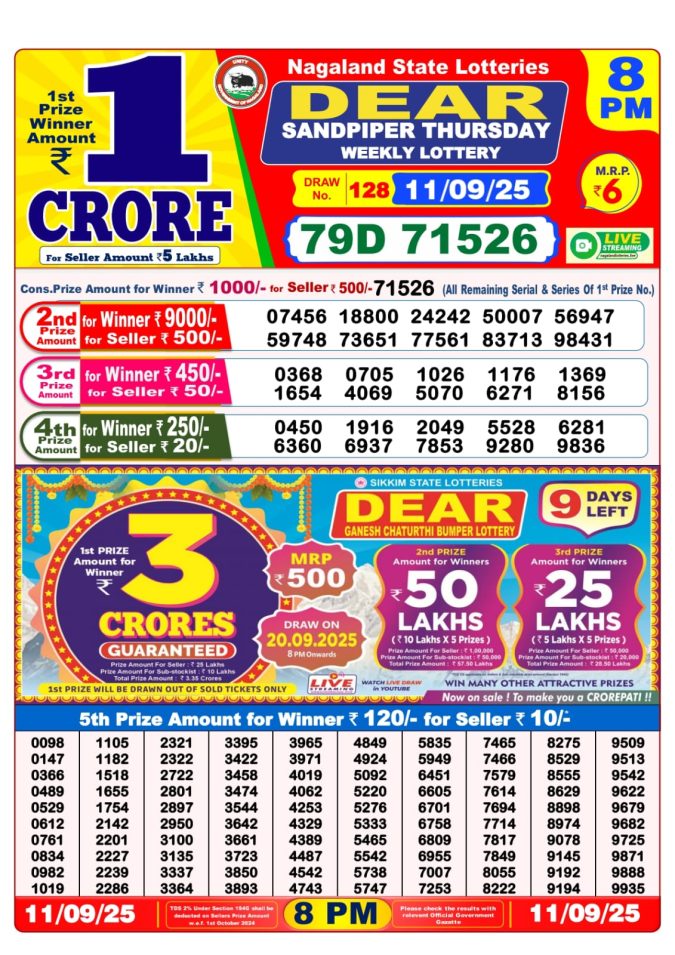 Dear Lottery Result 8 PM Today – 11/09/25