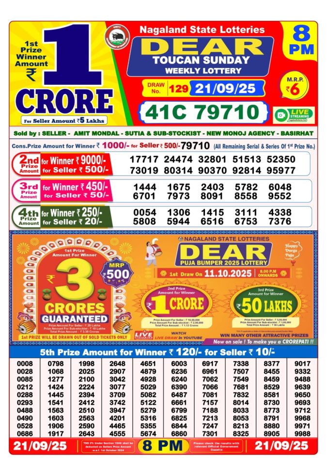 Dear Lottery Result 8 PM Today – 21/09/25