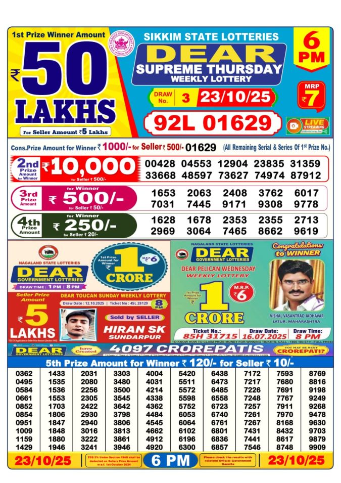 Dear Lottery Result Today 6 PM – 23/10/25