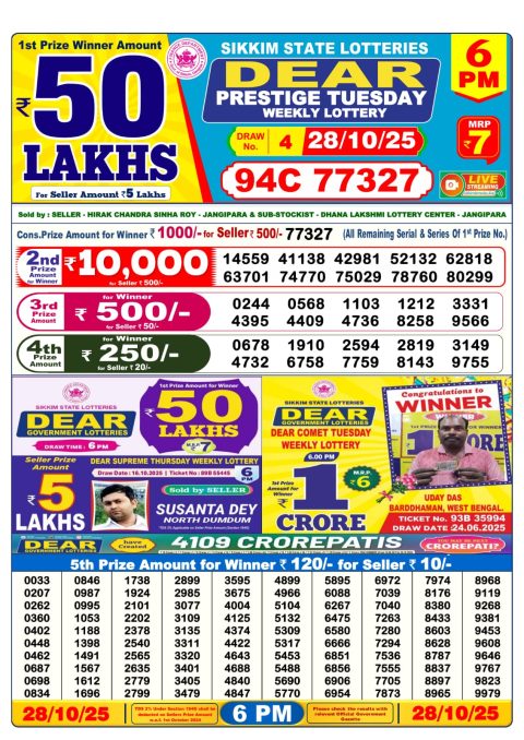 Dear Lottery Result Today 6 PM – 28/10/25