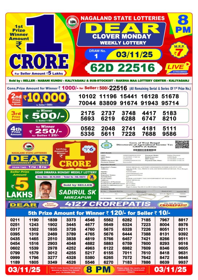 Dear Lottery Result 8 PM Today – 03/11/25