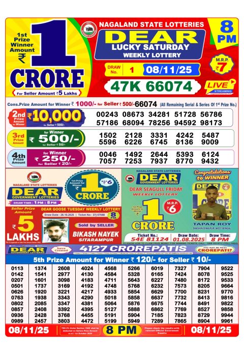 Dear Lottery Sambad Result 8 PM Today – 08/11/25