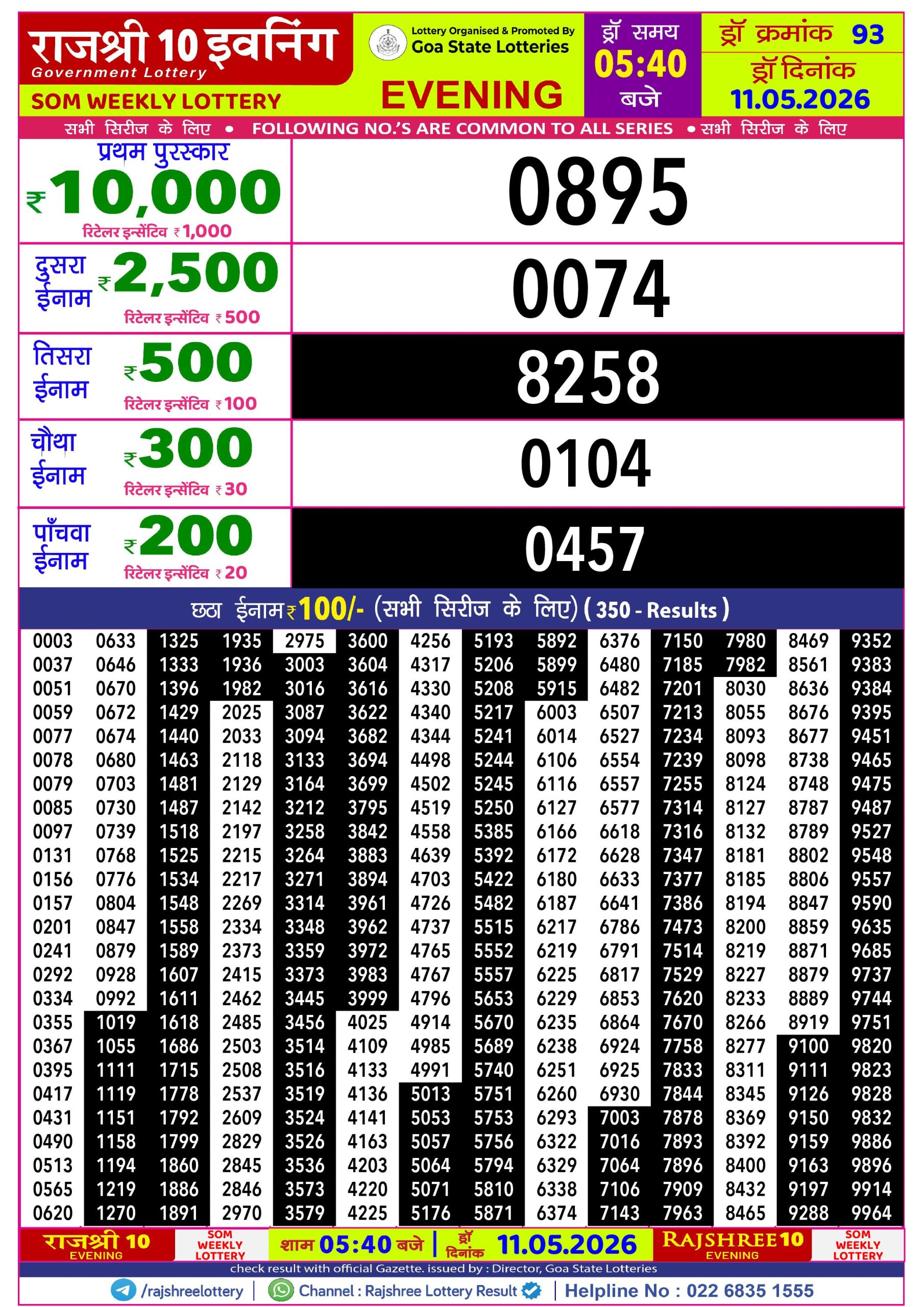Rajshree 10 Evening 5:40 PM Result 11 May 2026