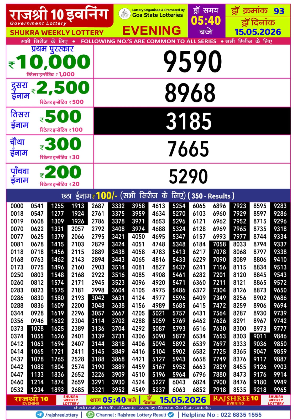 Rajshree 10 Evening 5:40 PM Result 15 May 2026