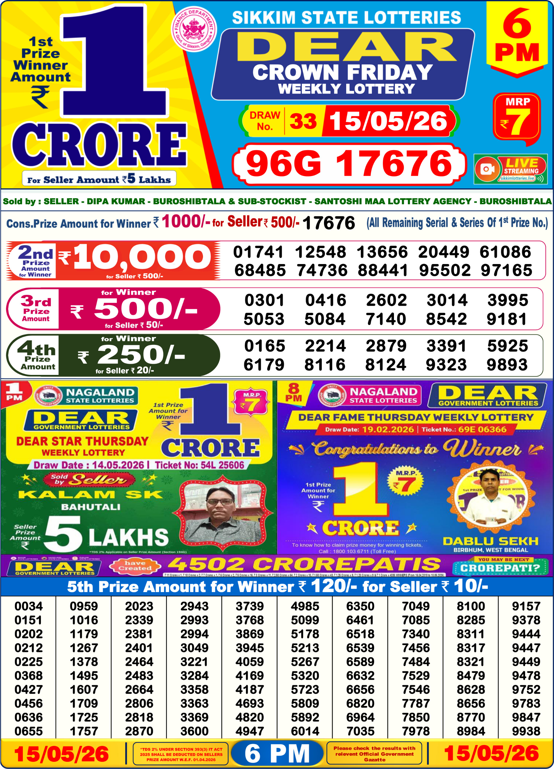 Dear 6 PM Result 15 May 2026