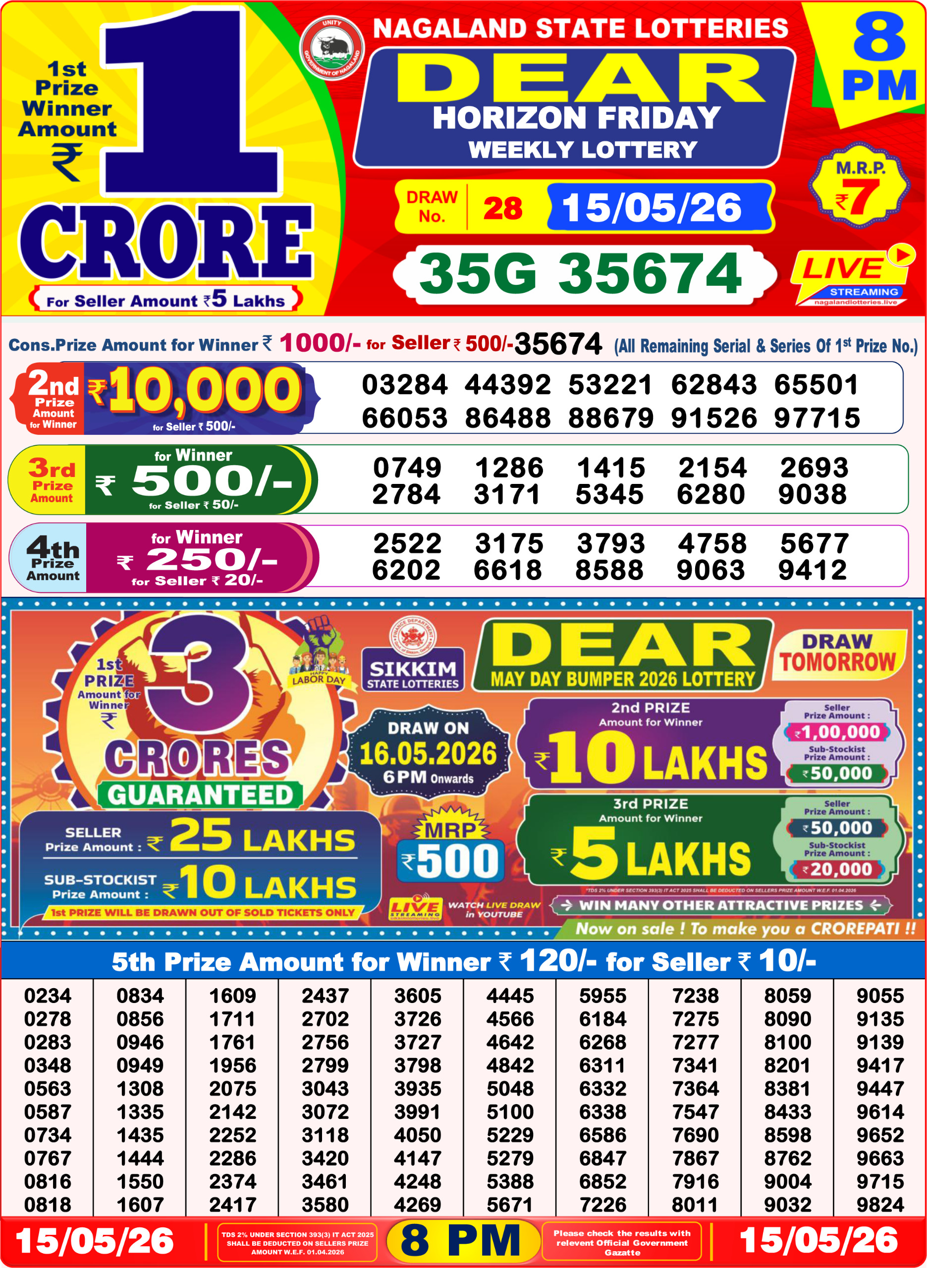 Dear 8 PM Result 15 May 2026