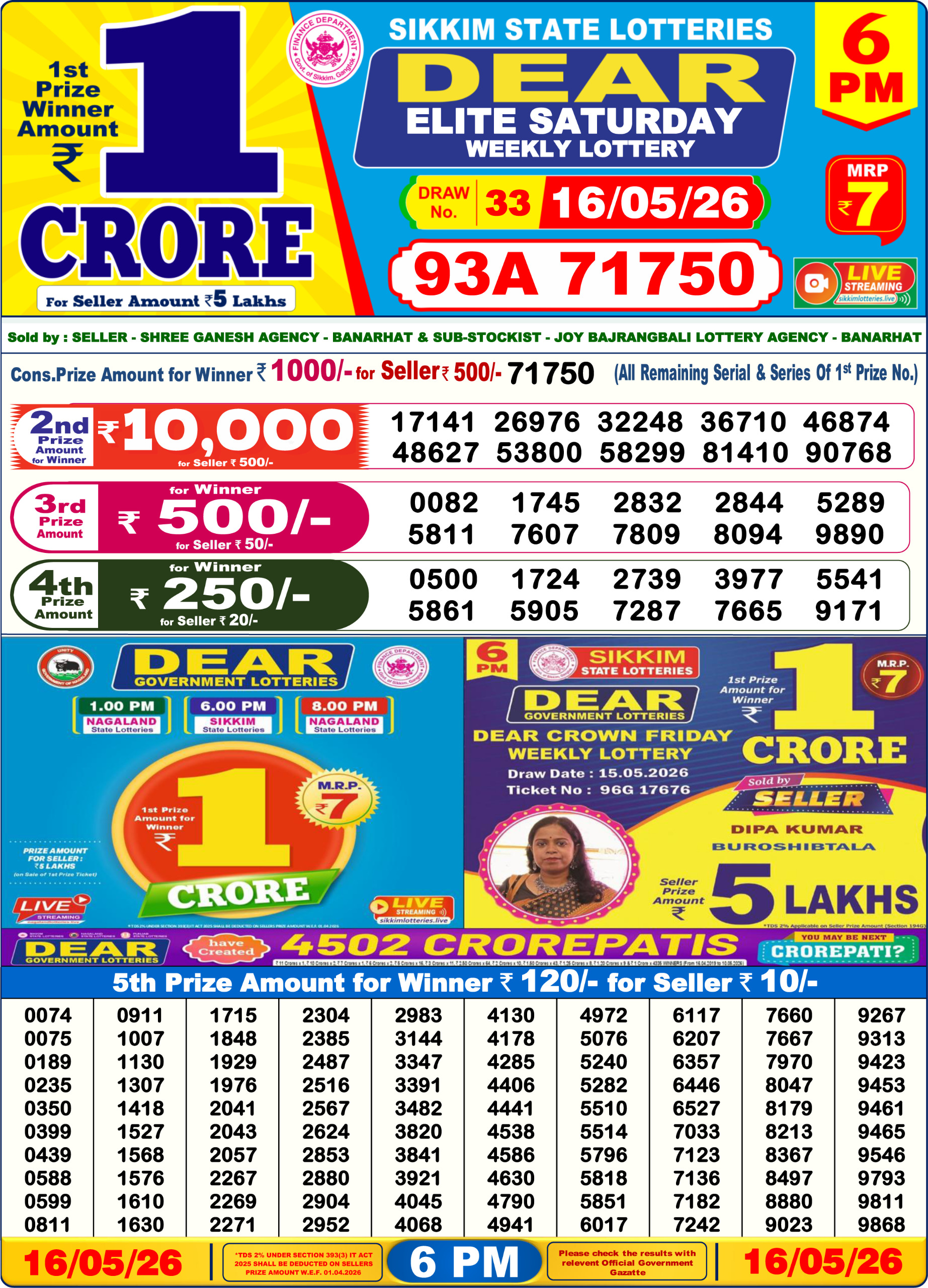 Dear 6 PM Result 16 May 2026