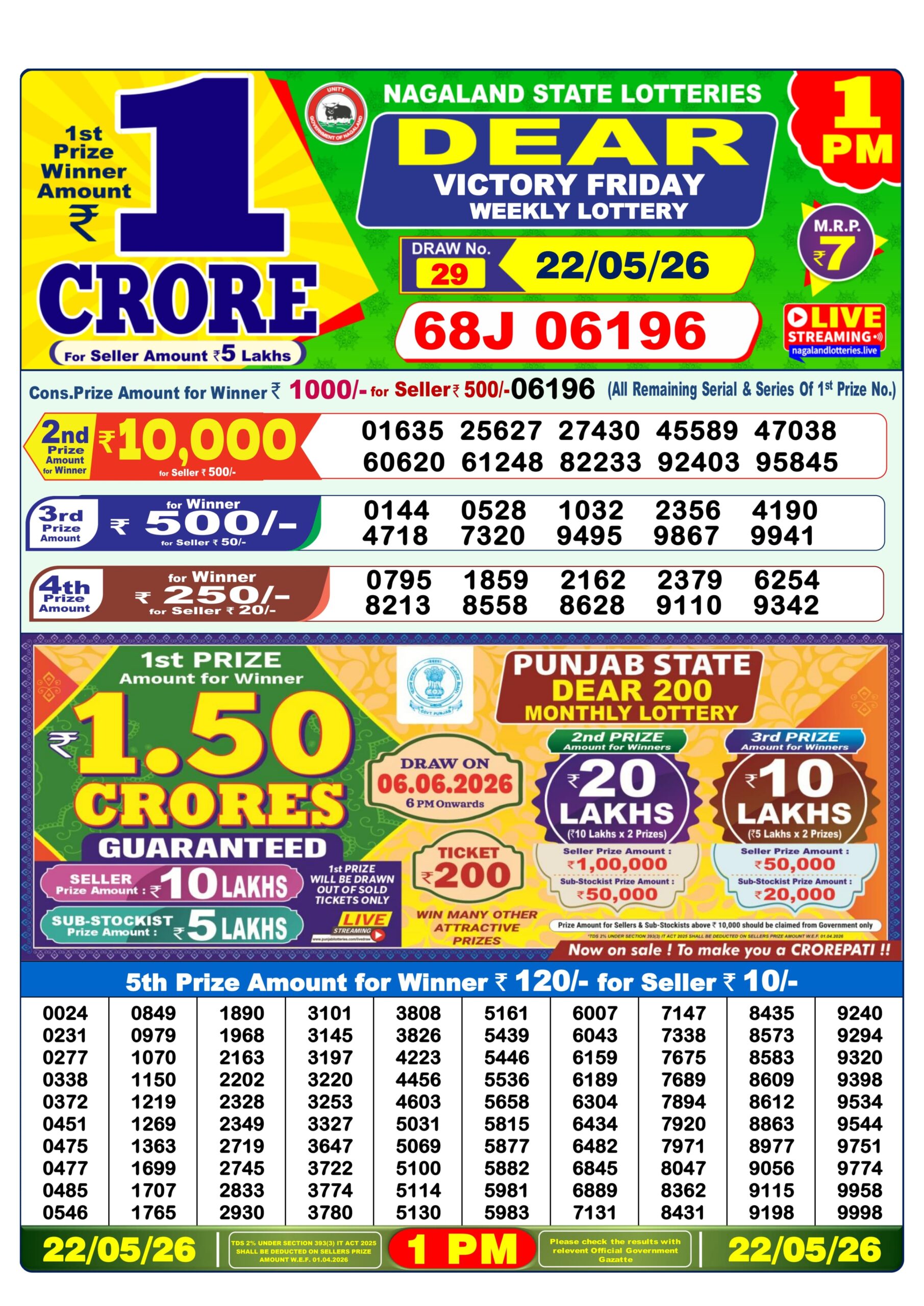 Dear 1 PM Result 22 May 2026