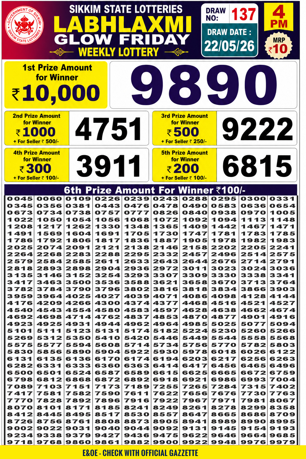 Labh Laxmi 4 PM Result 22 May 2026