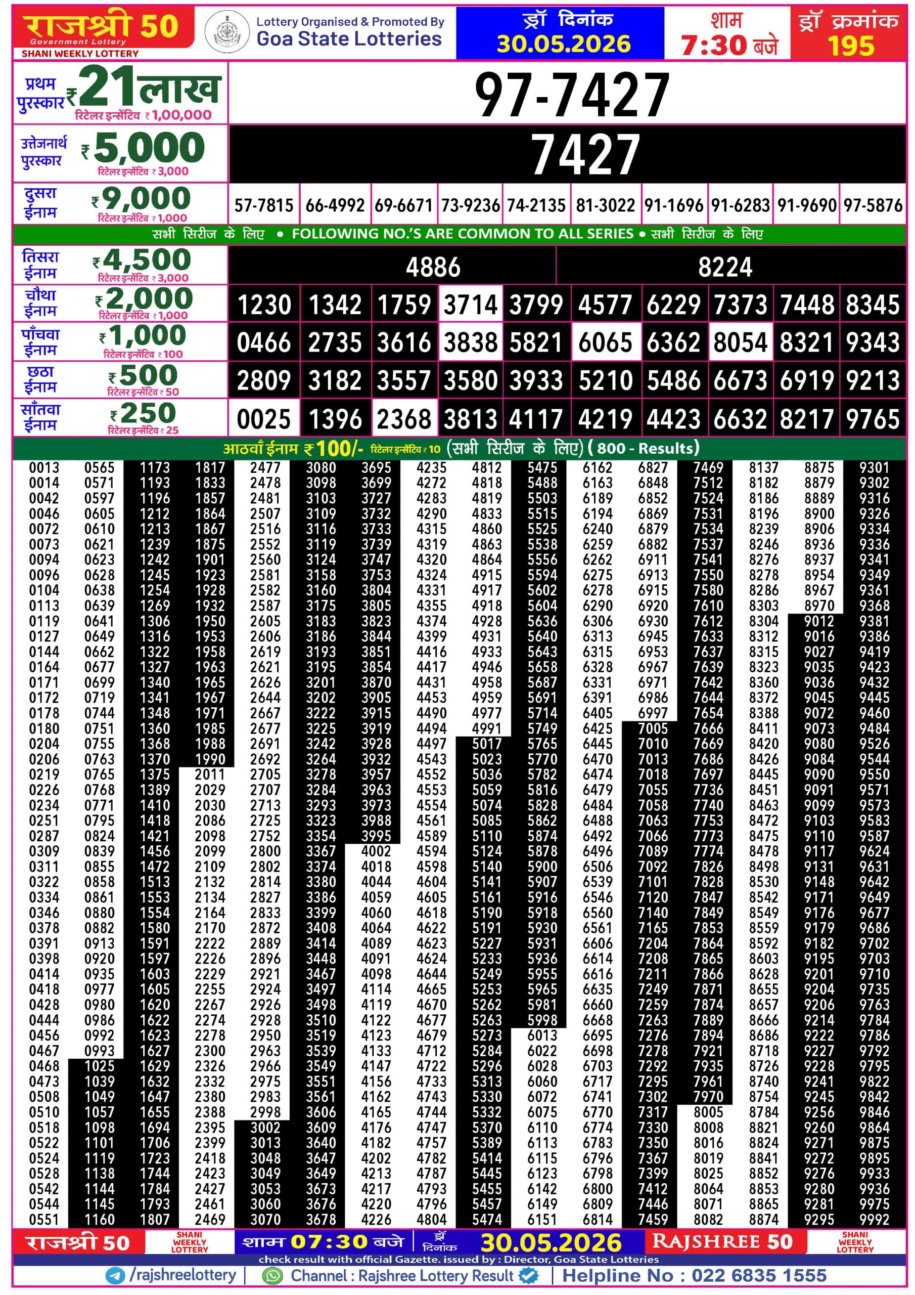 Rajshree 50 7:30 PM Result 30 May 2026