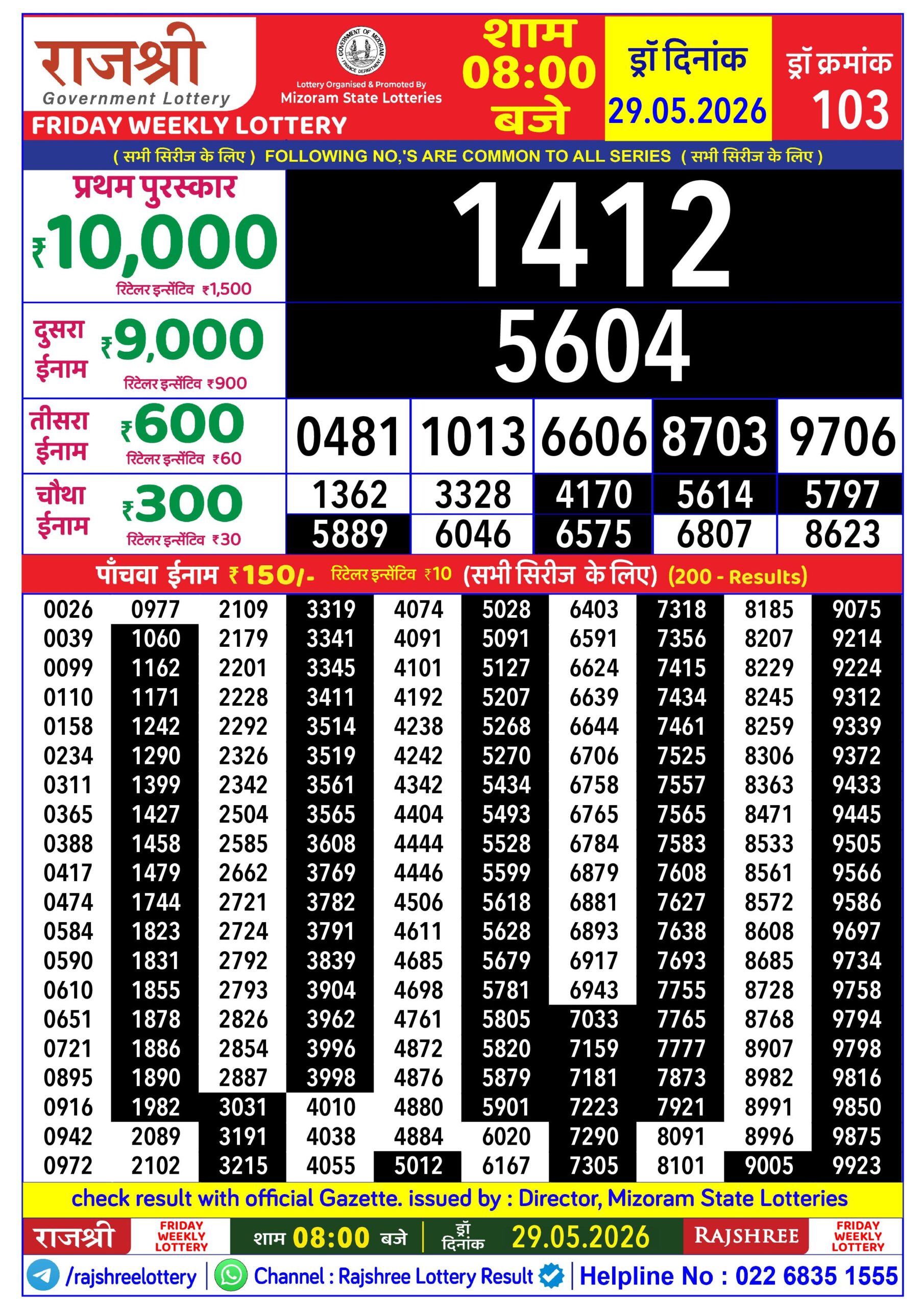 Rajshree 8 PM Result 29 May 2026