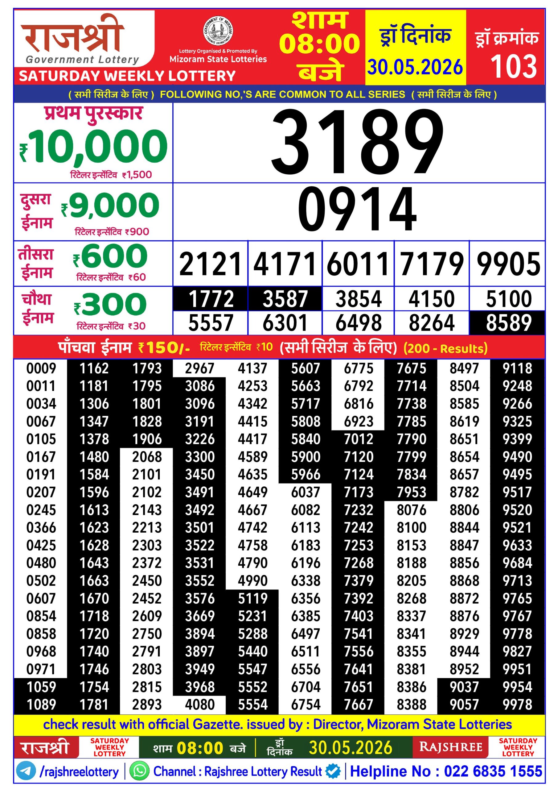 Rajshree 8 PM Result 30 May 2026
