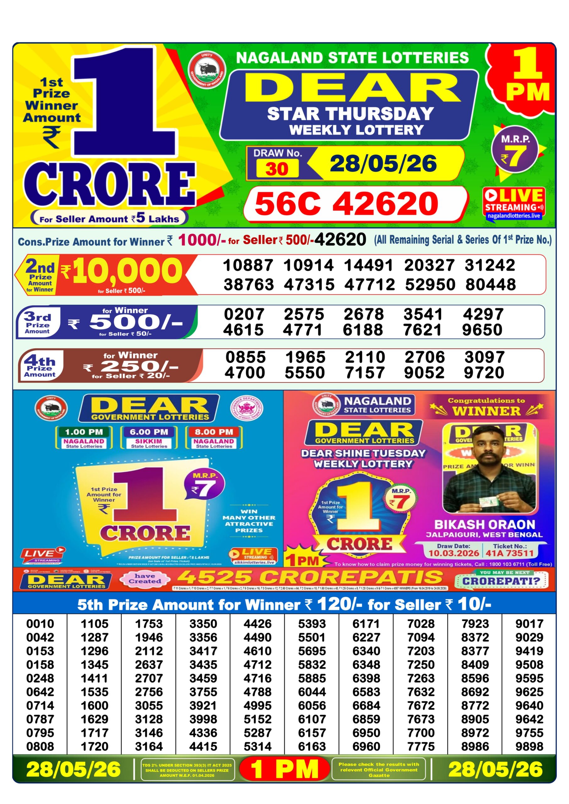 Dear 1 PM Result 28 May 2026