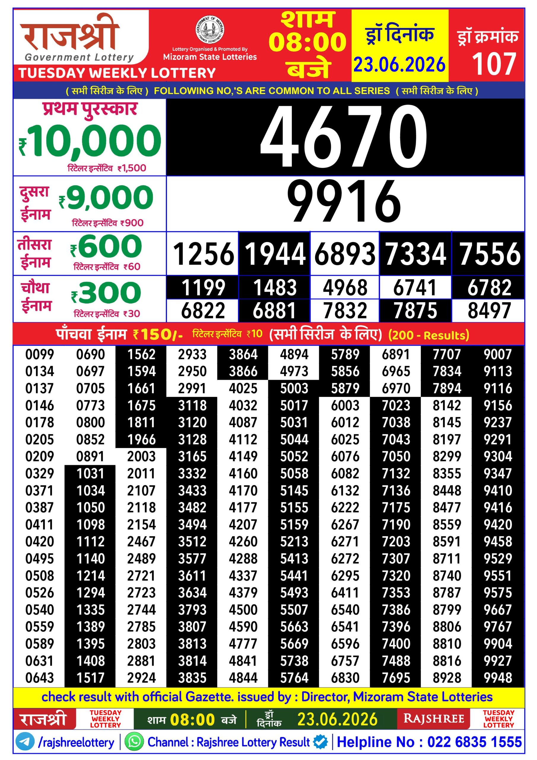 Rajshree 8 PM Result 23 June 2026