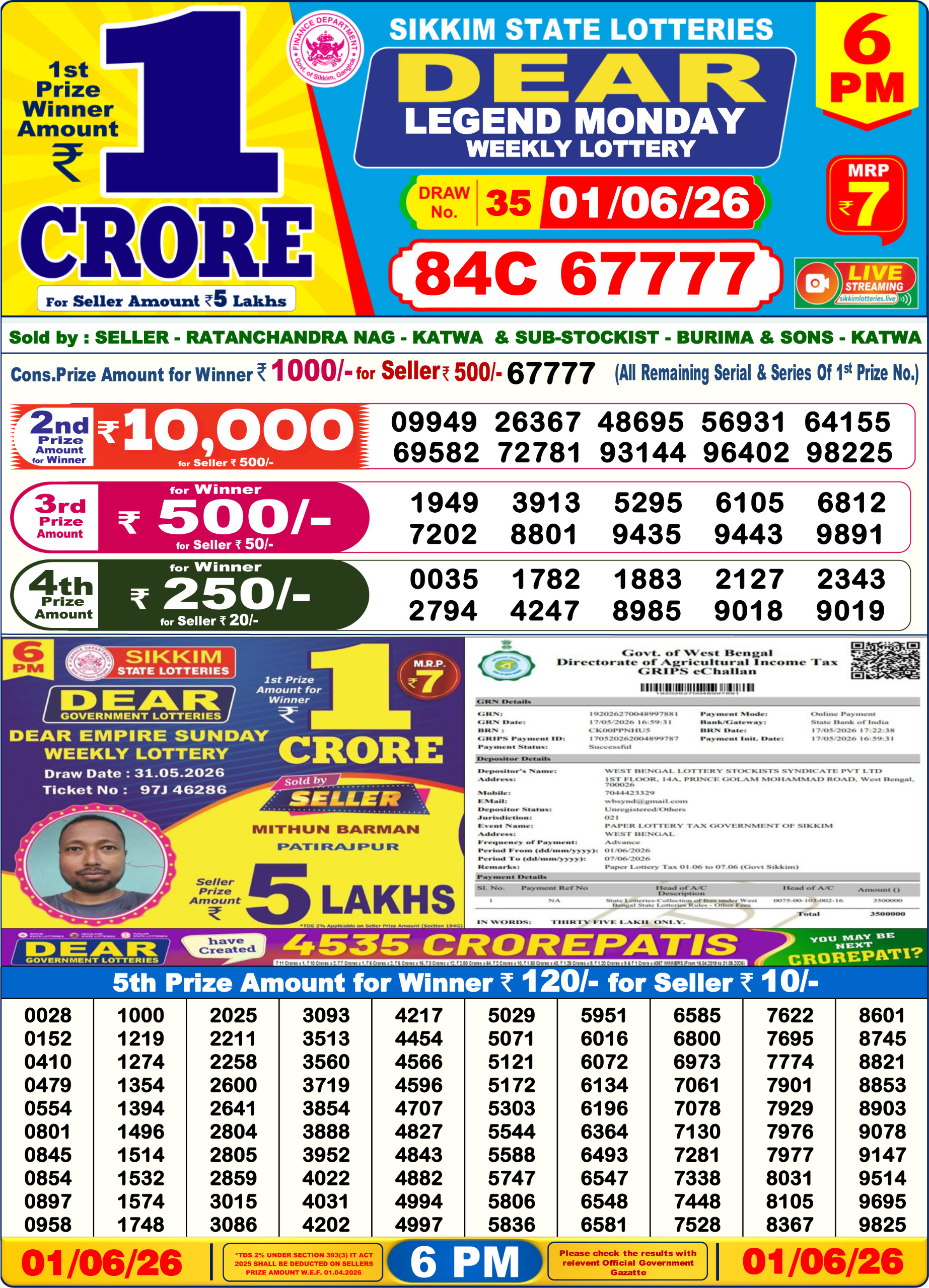 Dear 6 PM Result 01 June 2026