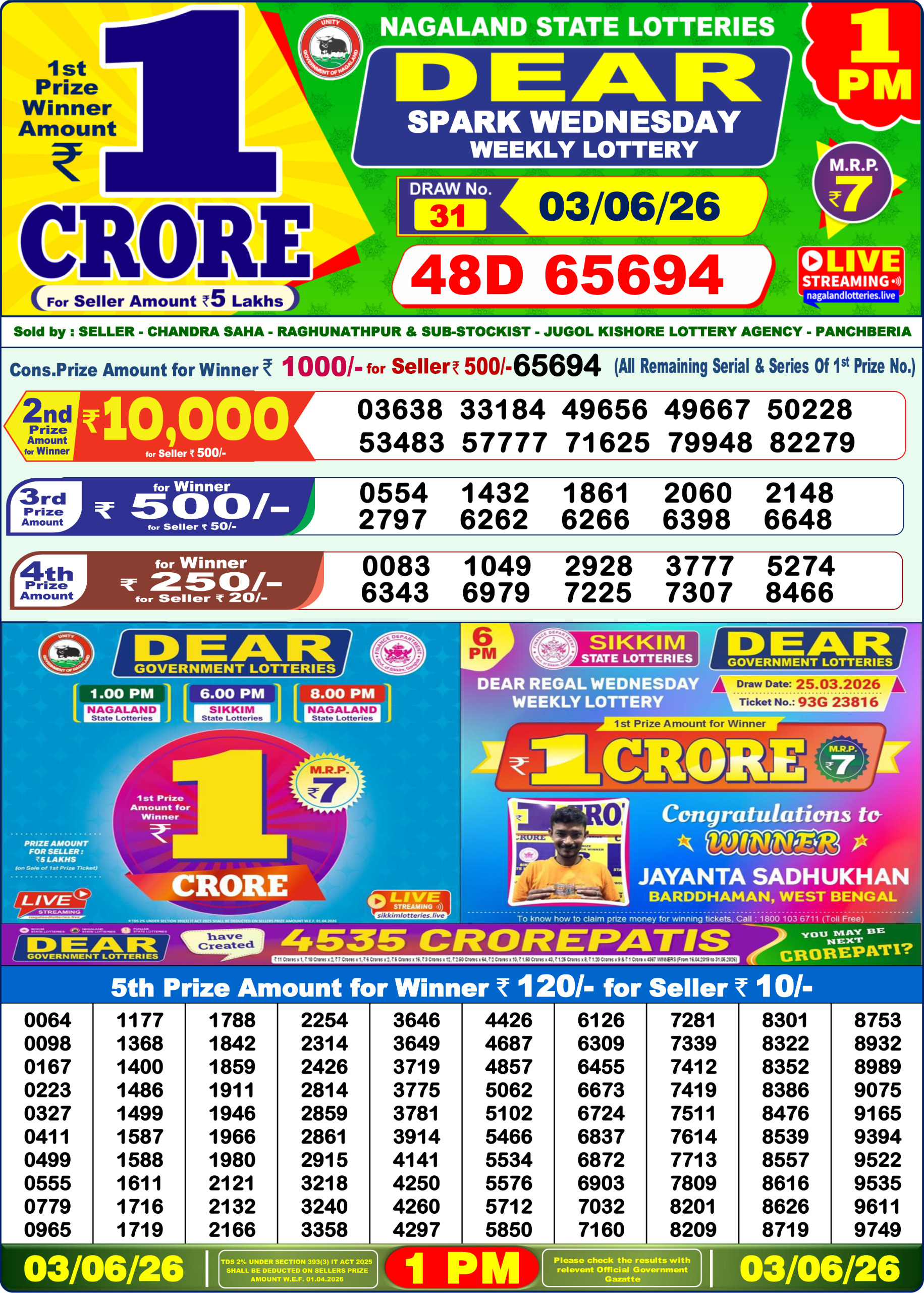 Dear 1 PM Result 03 June 2026