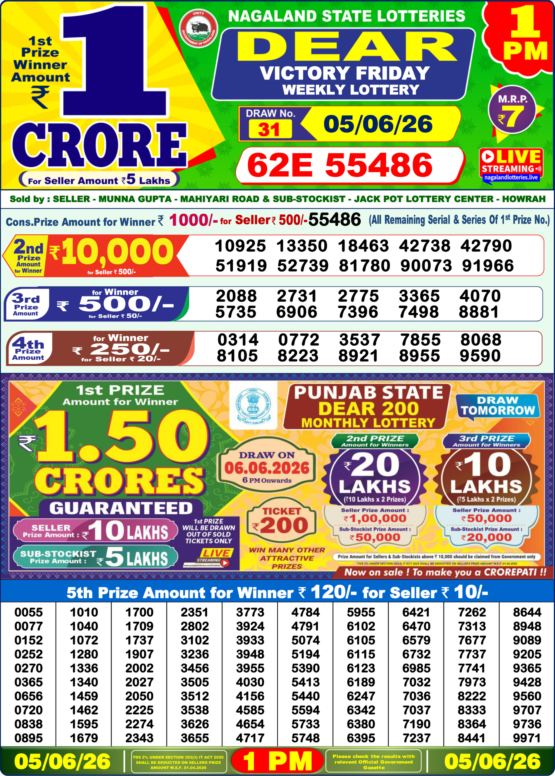 Dear 1 PM Result 05 June 2026