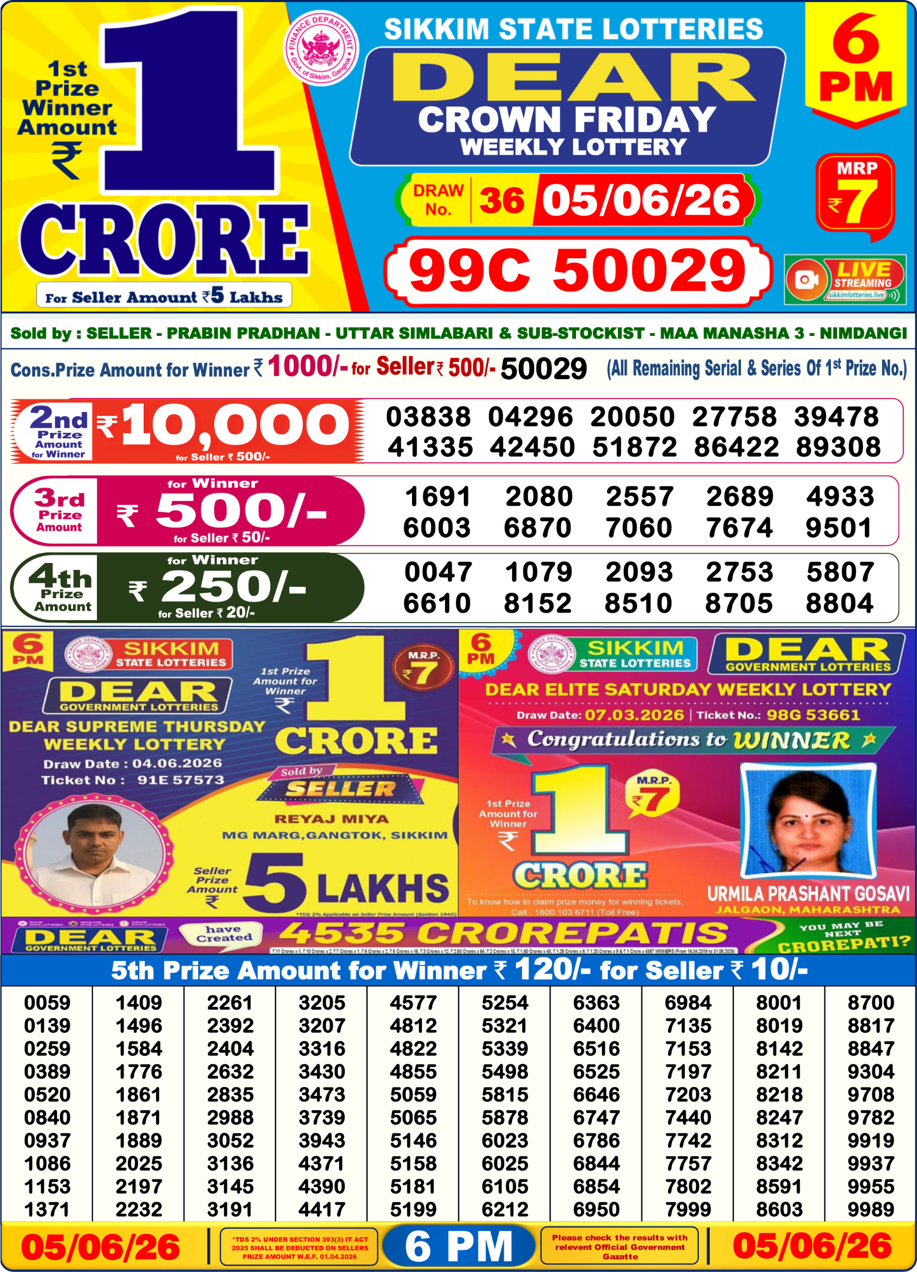 Dear 6 PM Result 05 June 2026