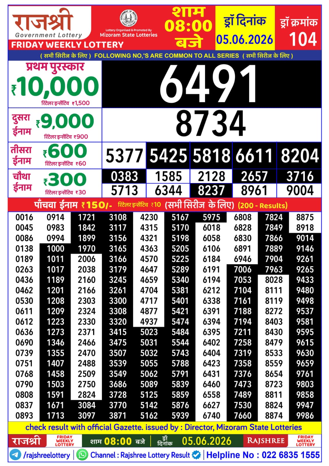 Rajshree 8 PM Result 05 June 2026