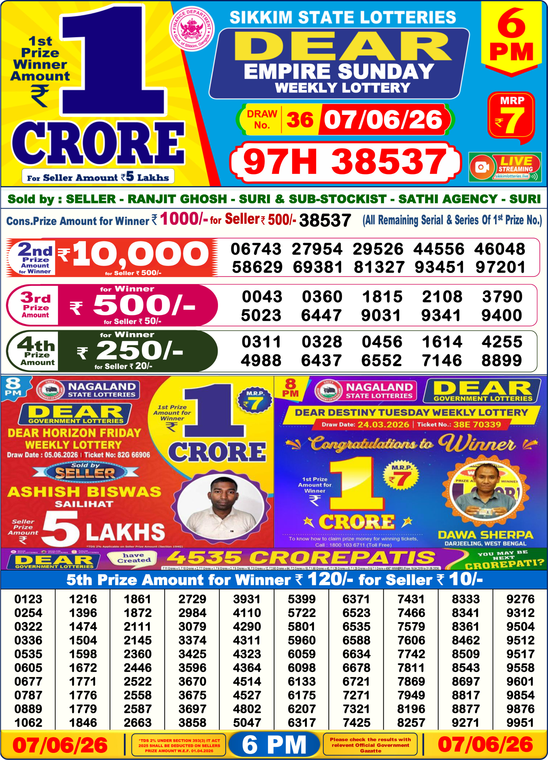 Dear 6 PM Result 07 June 2026