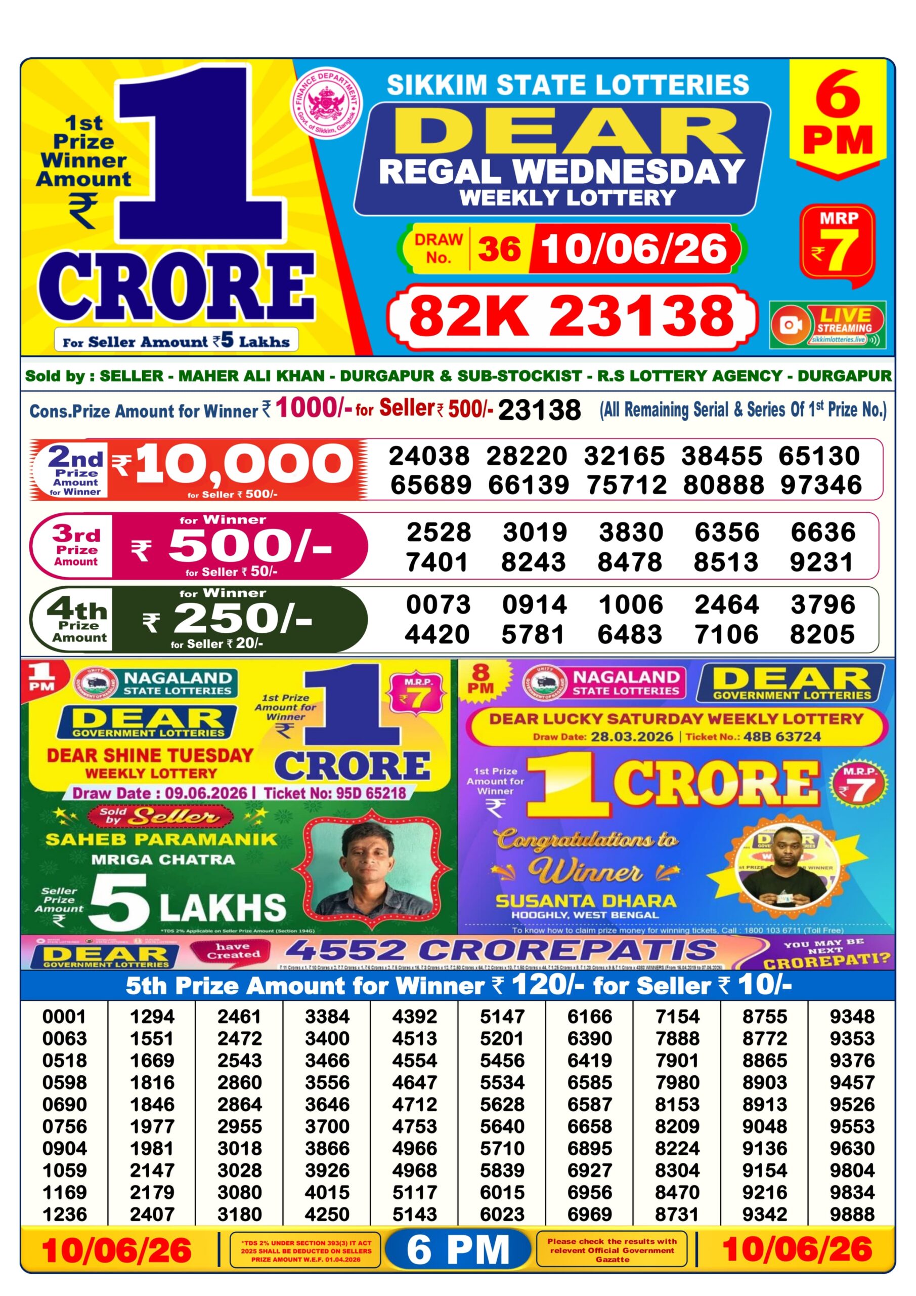 Dear 6 PM Result 10 June 2026