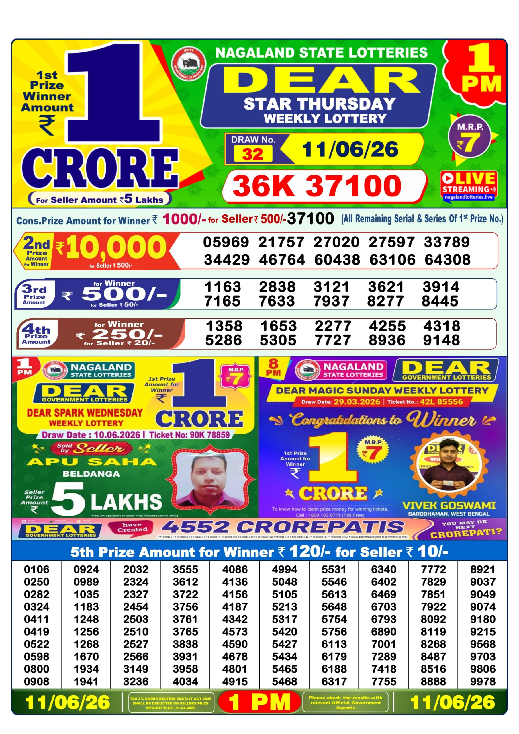 Dear 1 PM Result 11 June 2026