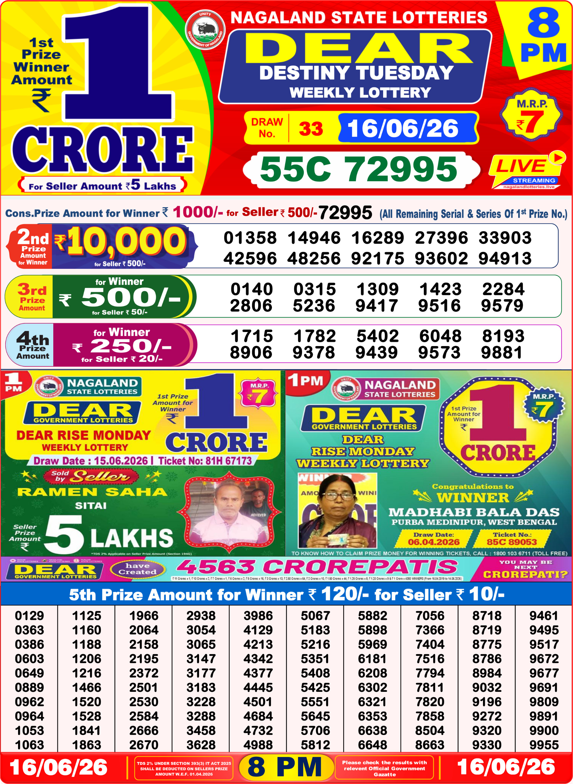 Dear 8 PM Result 16 June 2026