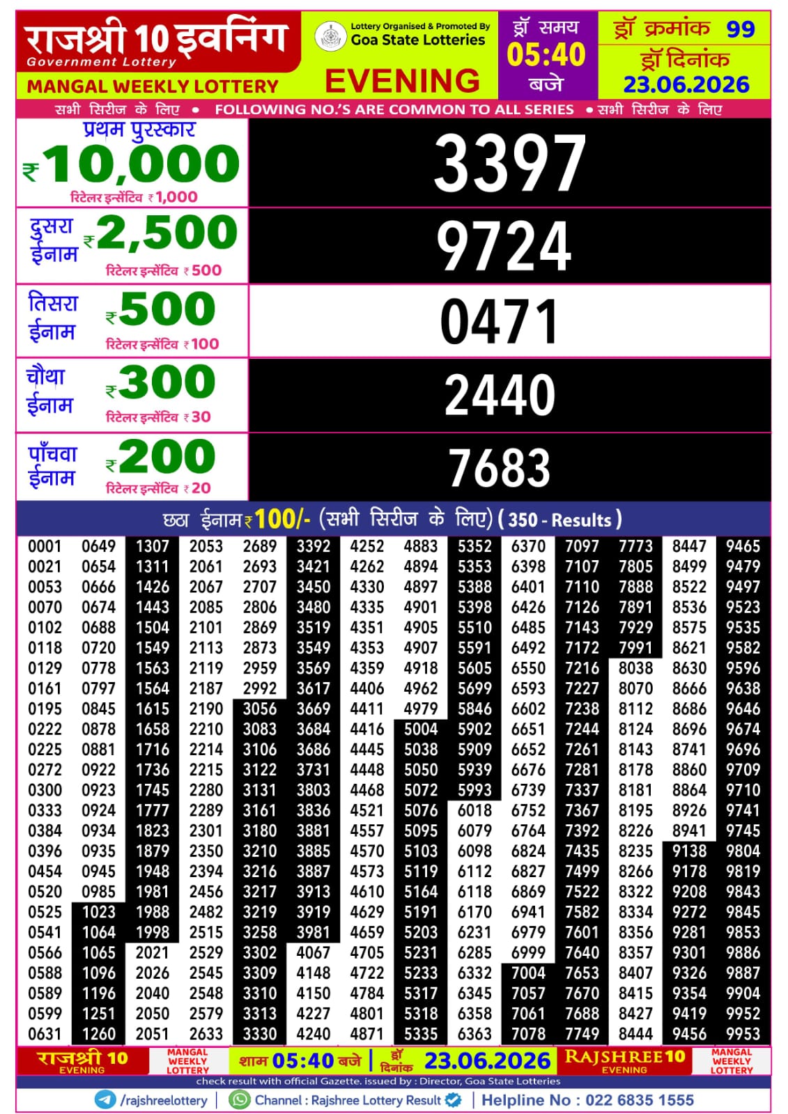 Rajshree 10 Evening 5:40 PM Result 23 June 2026