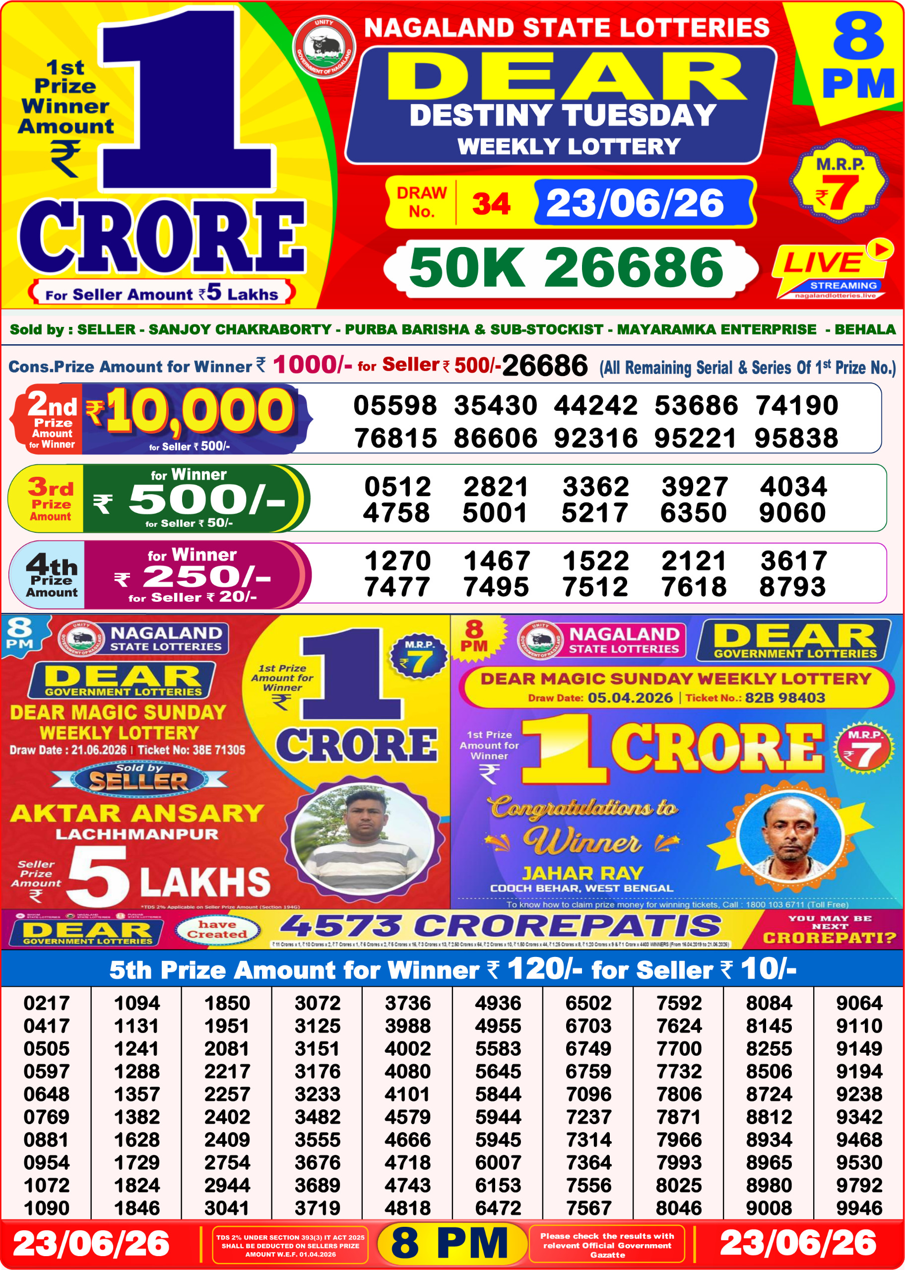 Dear 8 PM Result 23 June 2026
