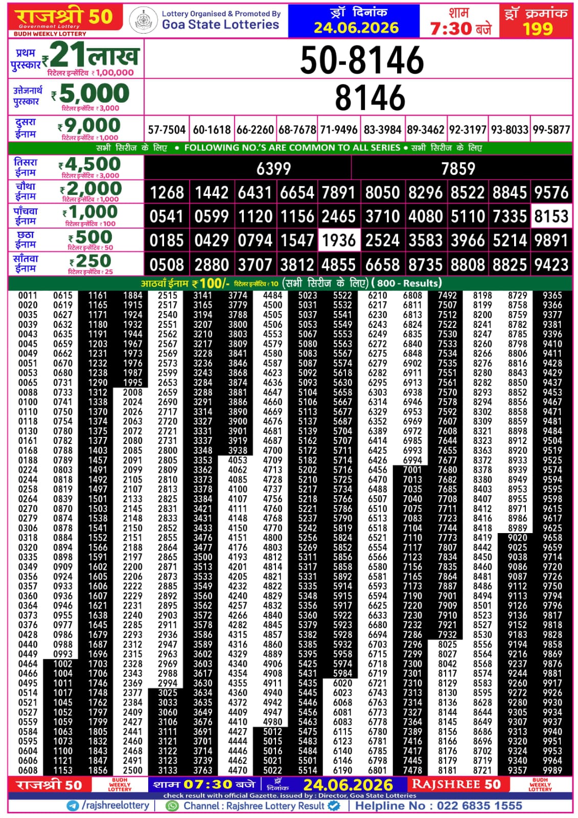 Rajshree 50 7:30 PM Result 24 June 2026