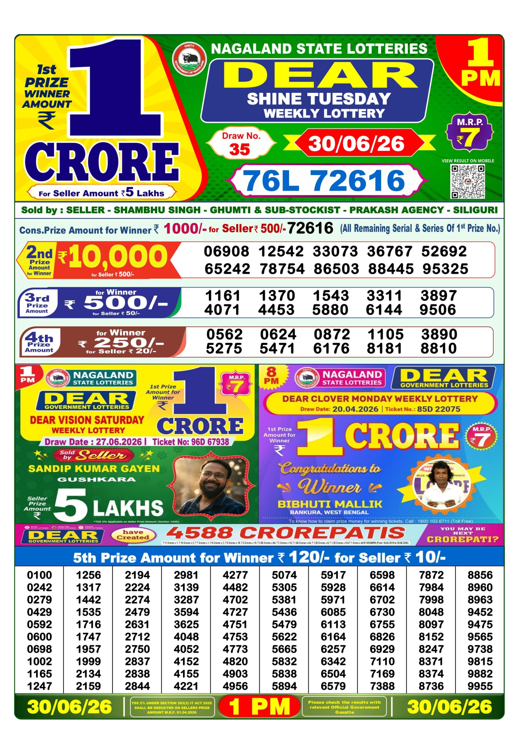 Dear 1 PM Result 30 June 2026