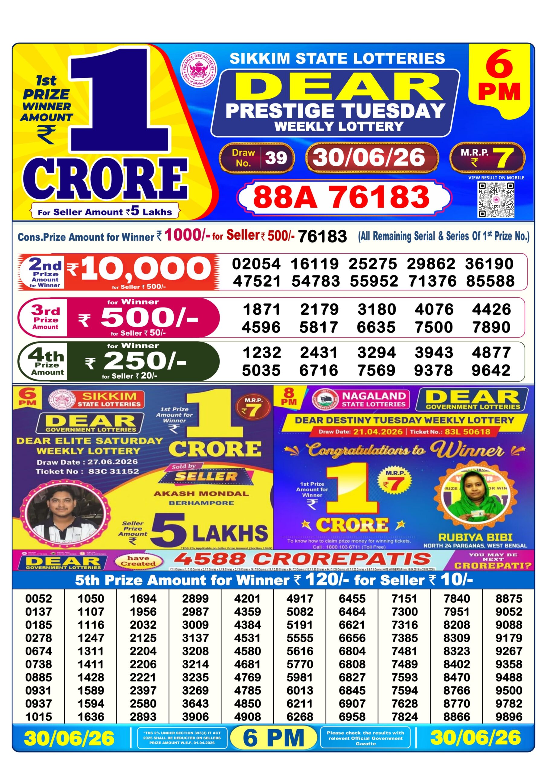 Dear 6 PM Result 30 June 2026