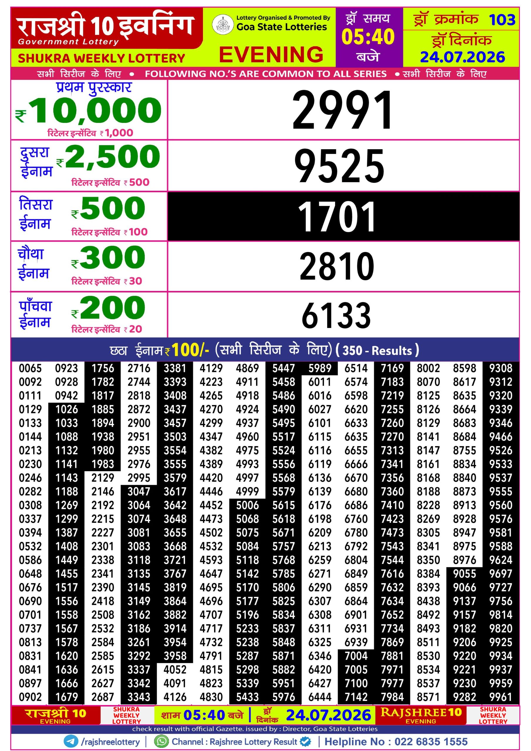 Rajshree 10 Evening 5:40 PM Result 24 July 2026