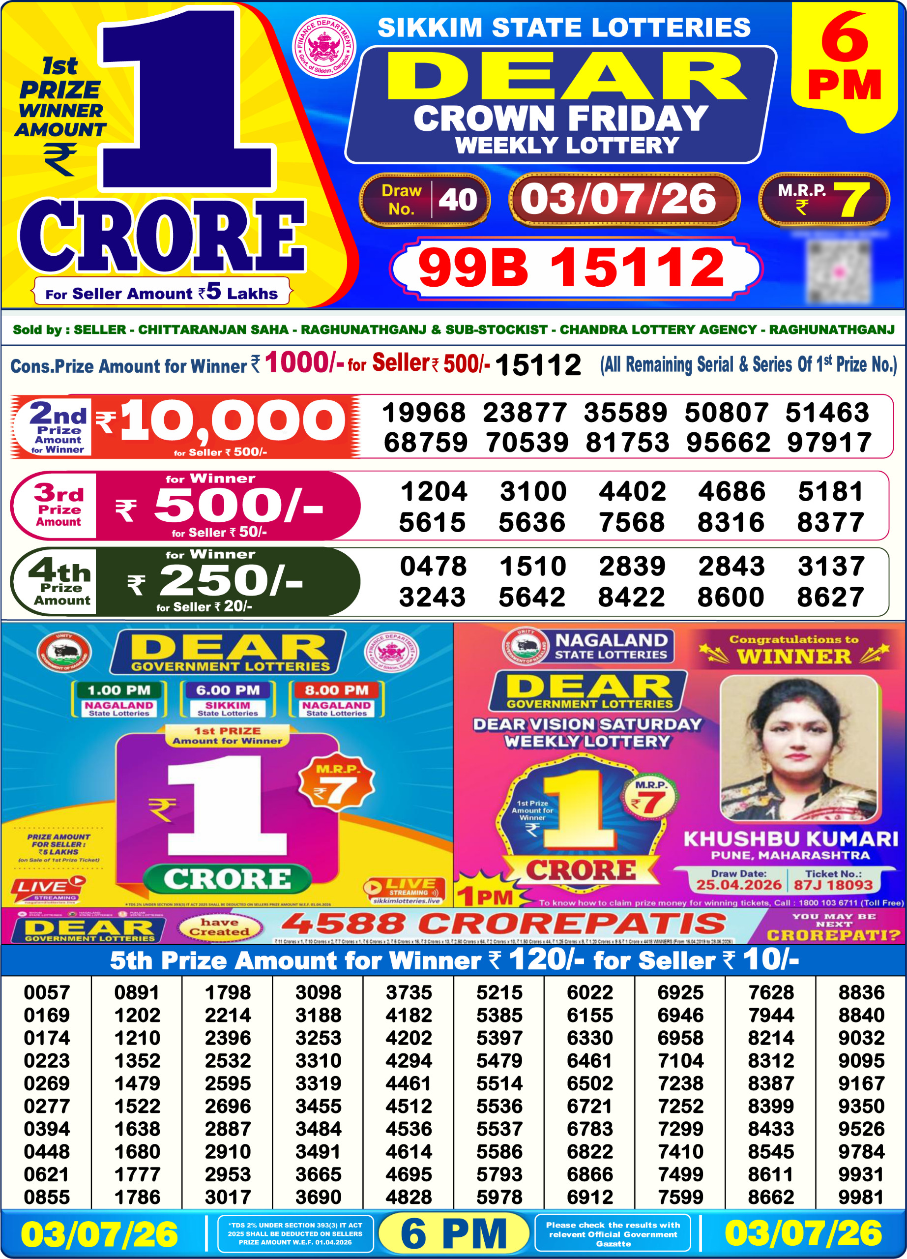 Dear 6 PM Result 03 July 2026