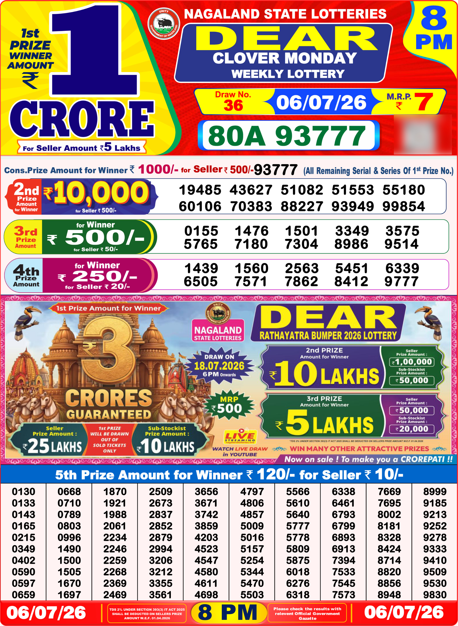 Dear 8 PM Result 06 July 2026