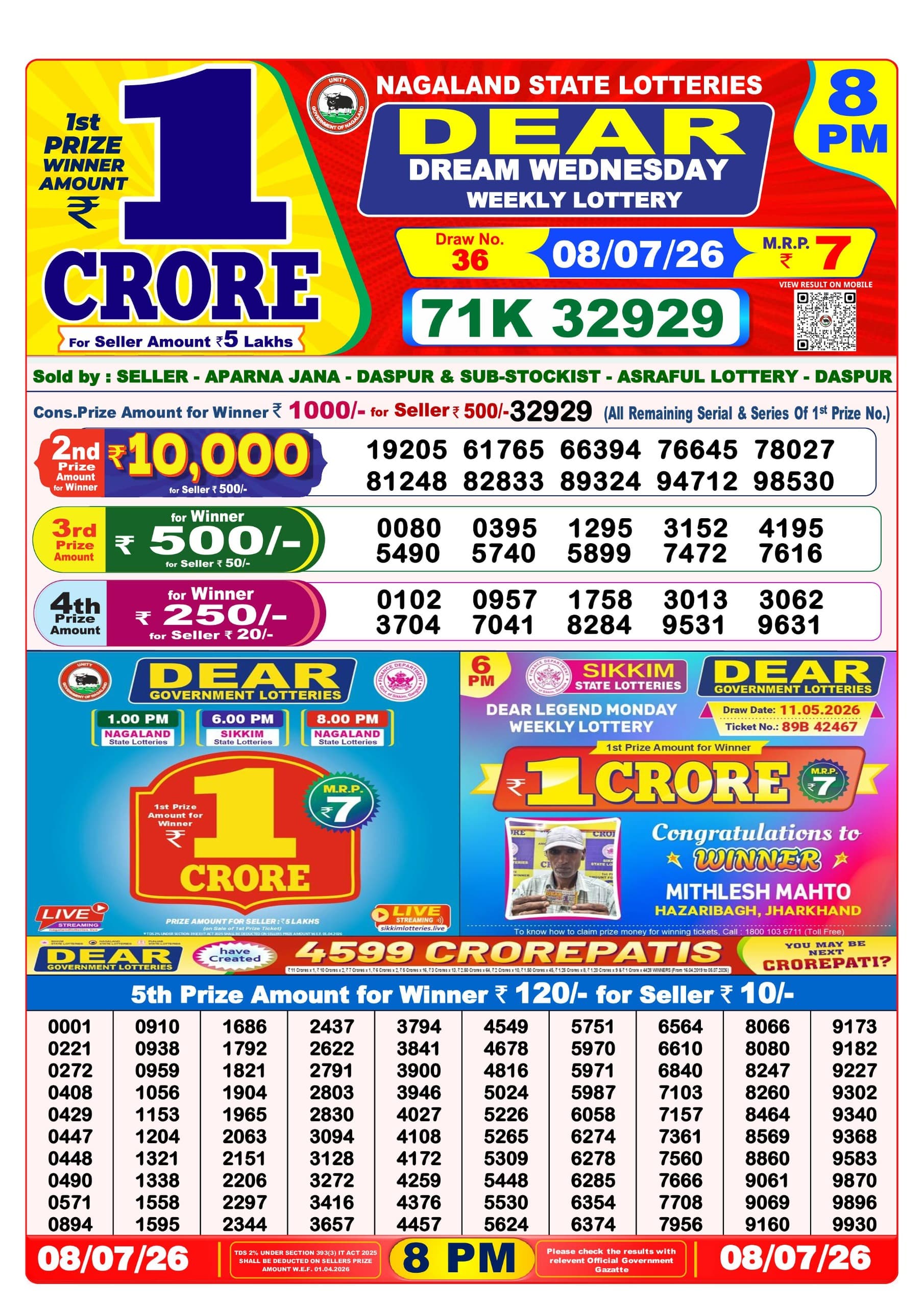 Dear 8 PM Result 08 July 2026
