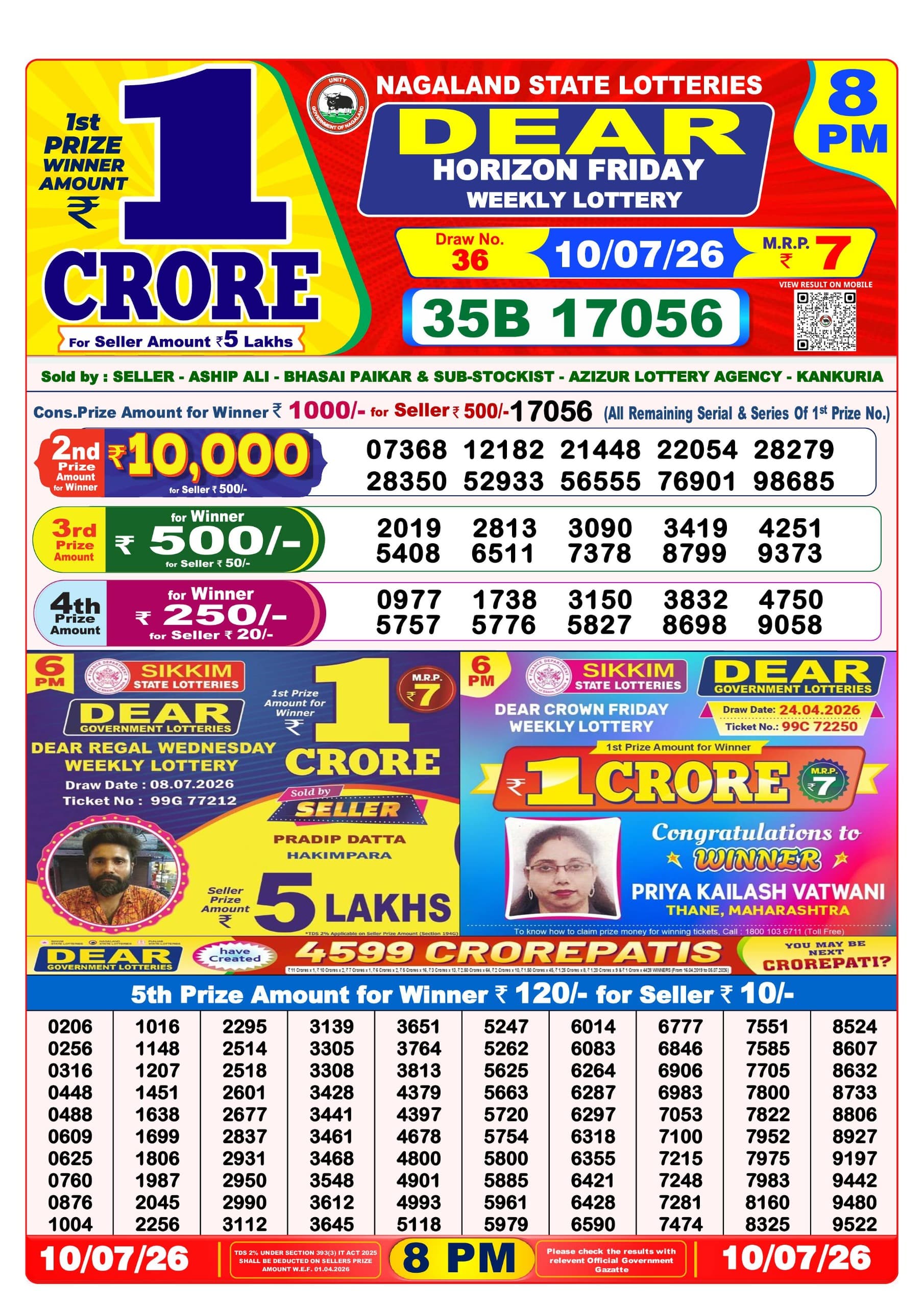 Dear 8 PM Result 10 July 2026