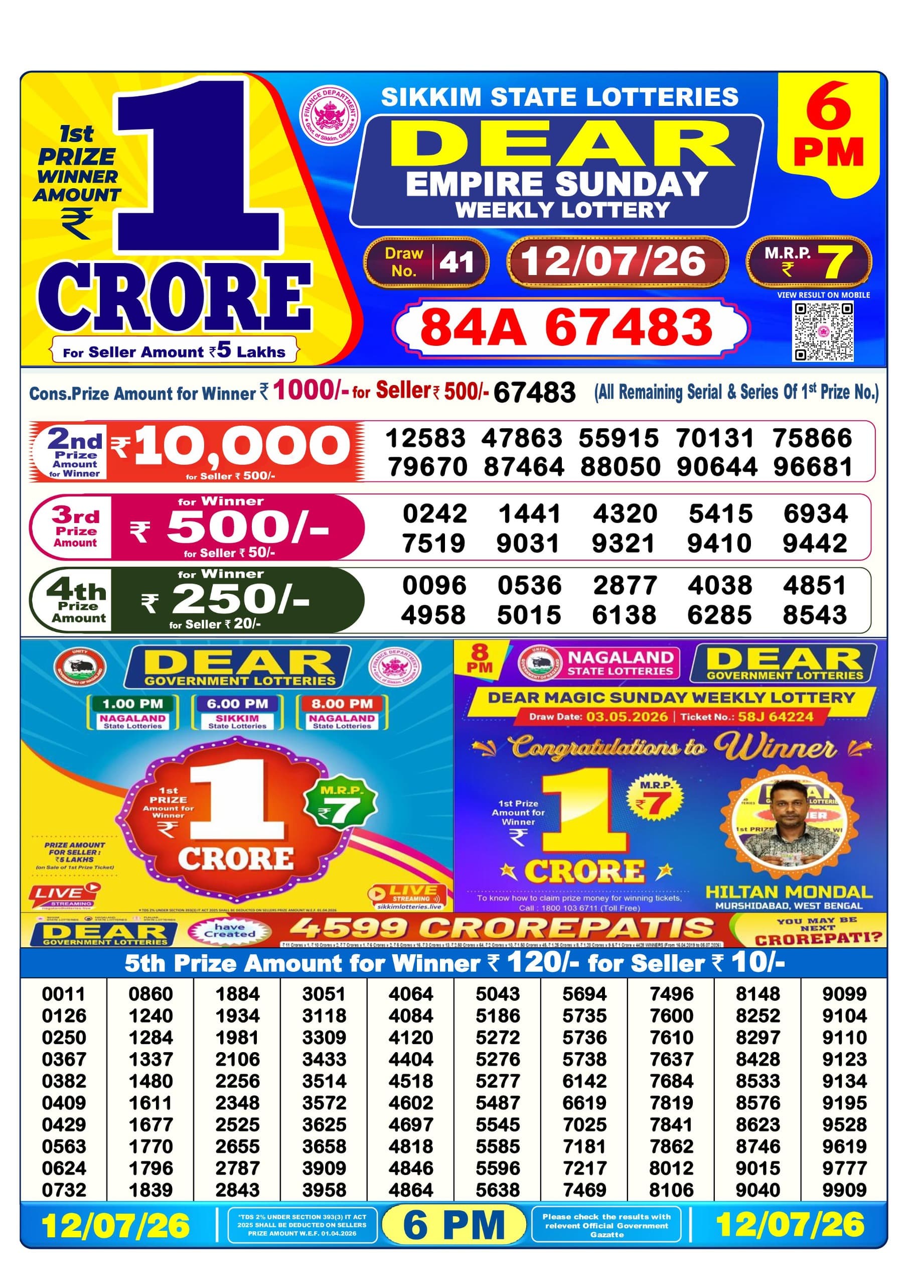 Dear 6 PM Result 12 July 2026