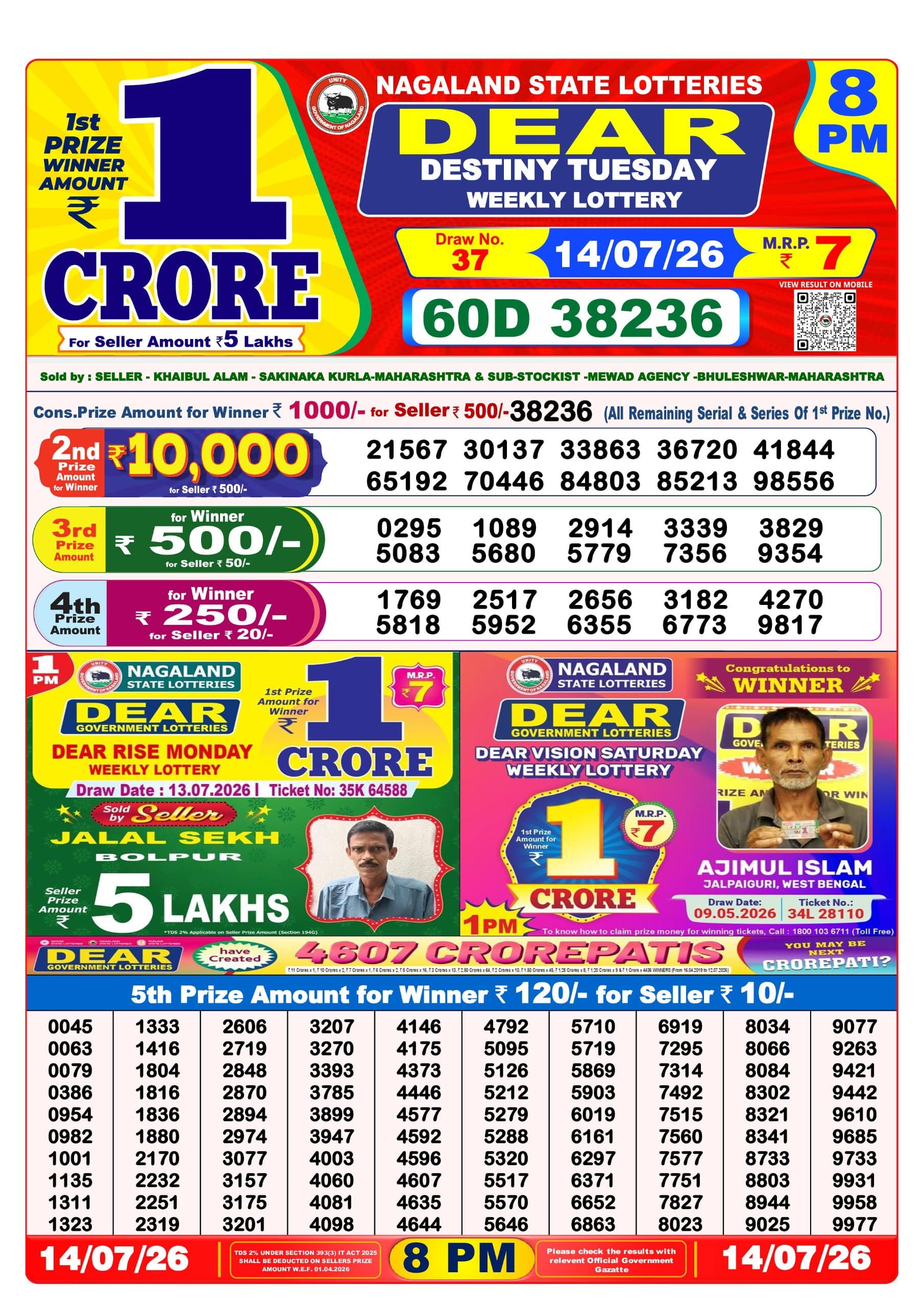 Dear 8 PM Result 14 July 2026