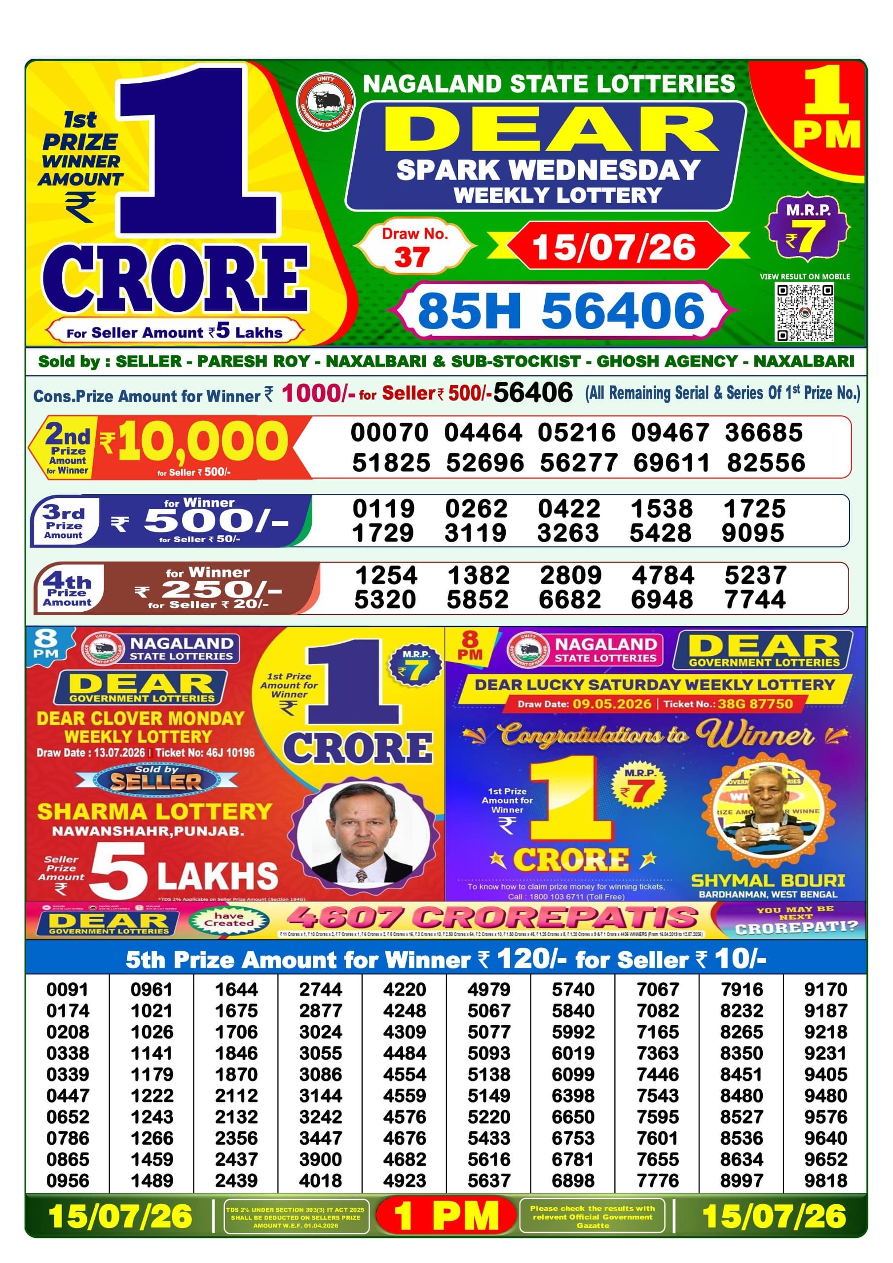 Dear 1 PM Result 15 July 2026