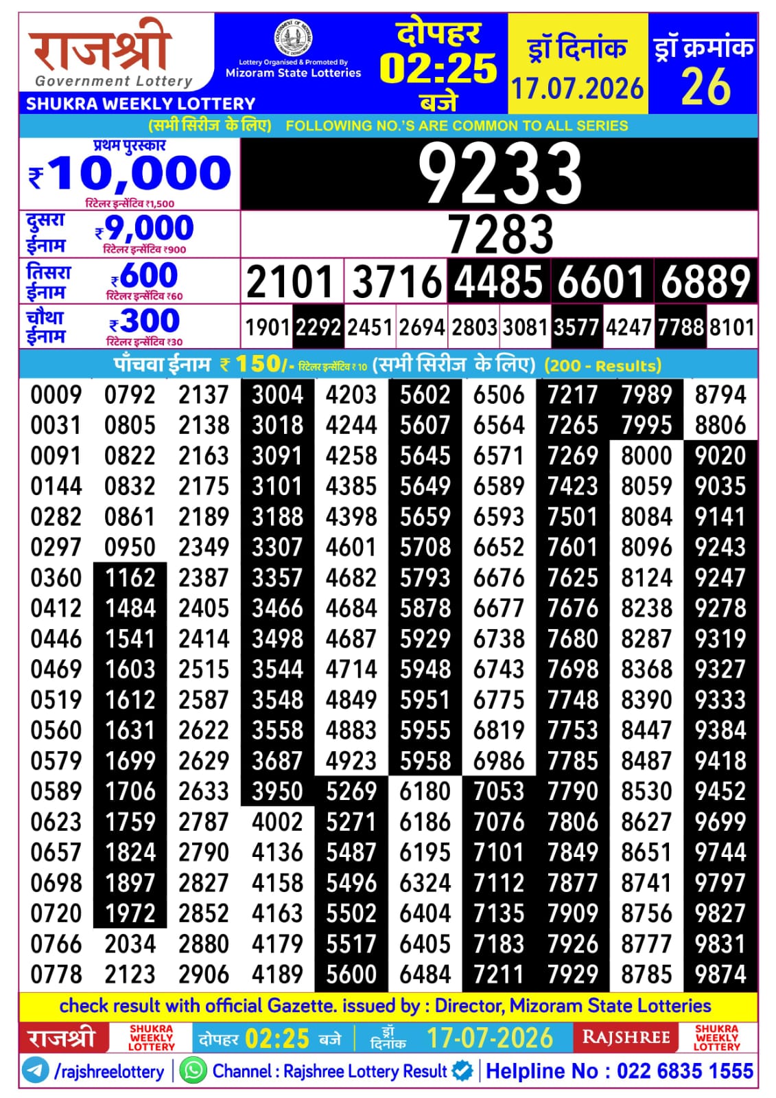 Rajshree 2:25 PM Result 17 July 2026