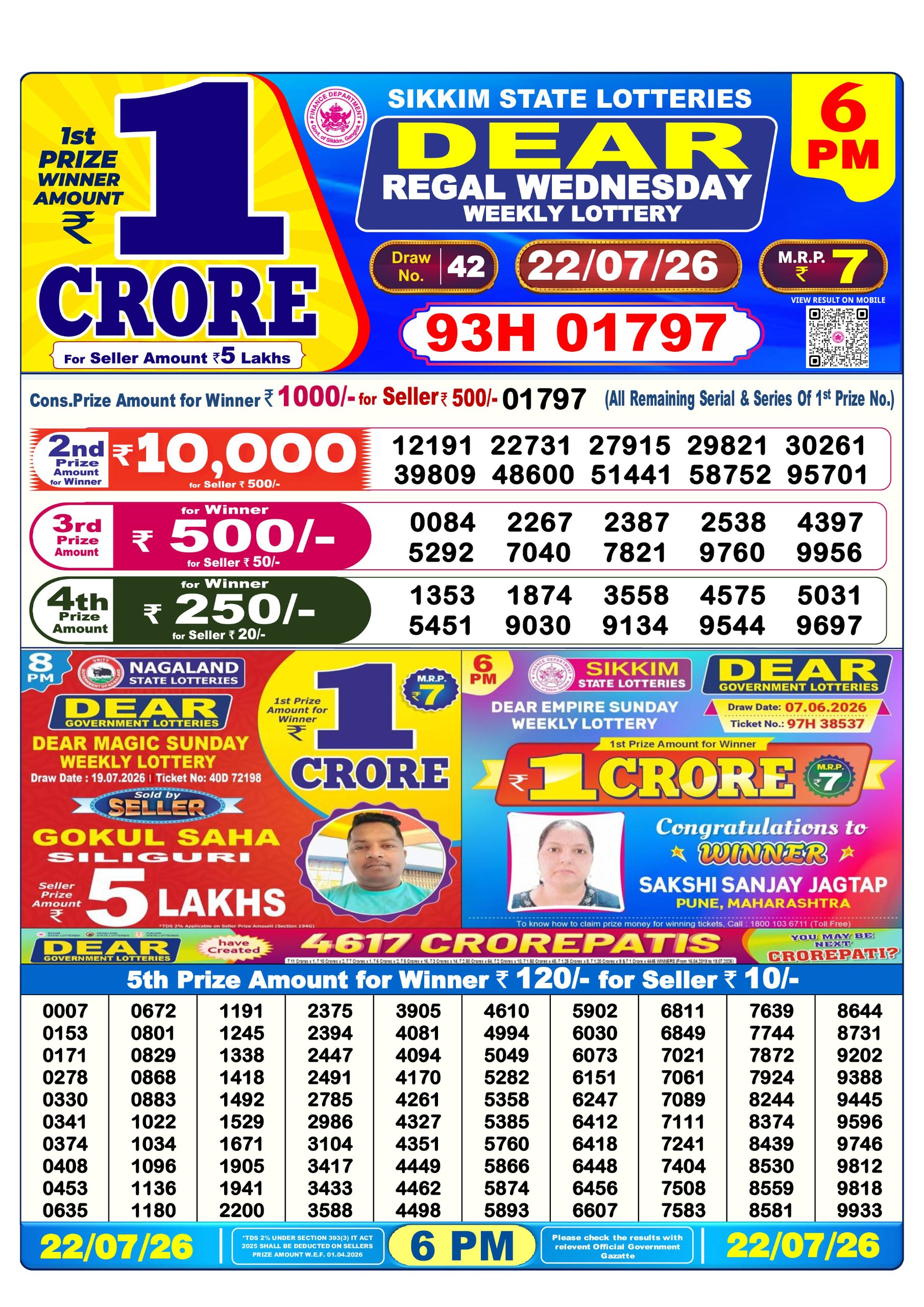 Dear 6 PM Result 22 July 2026
