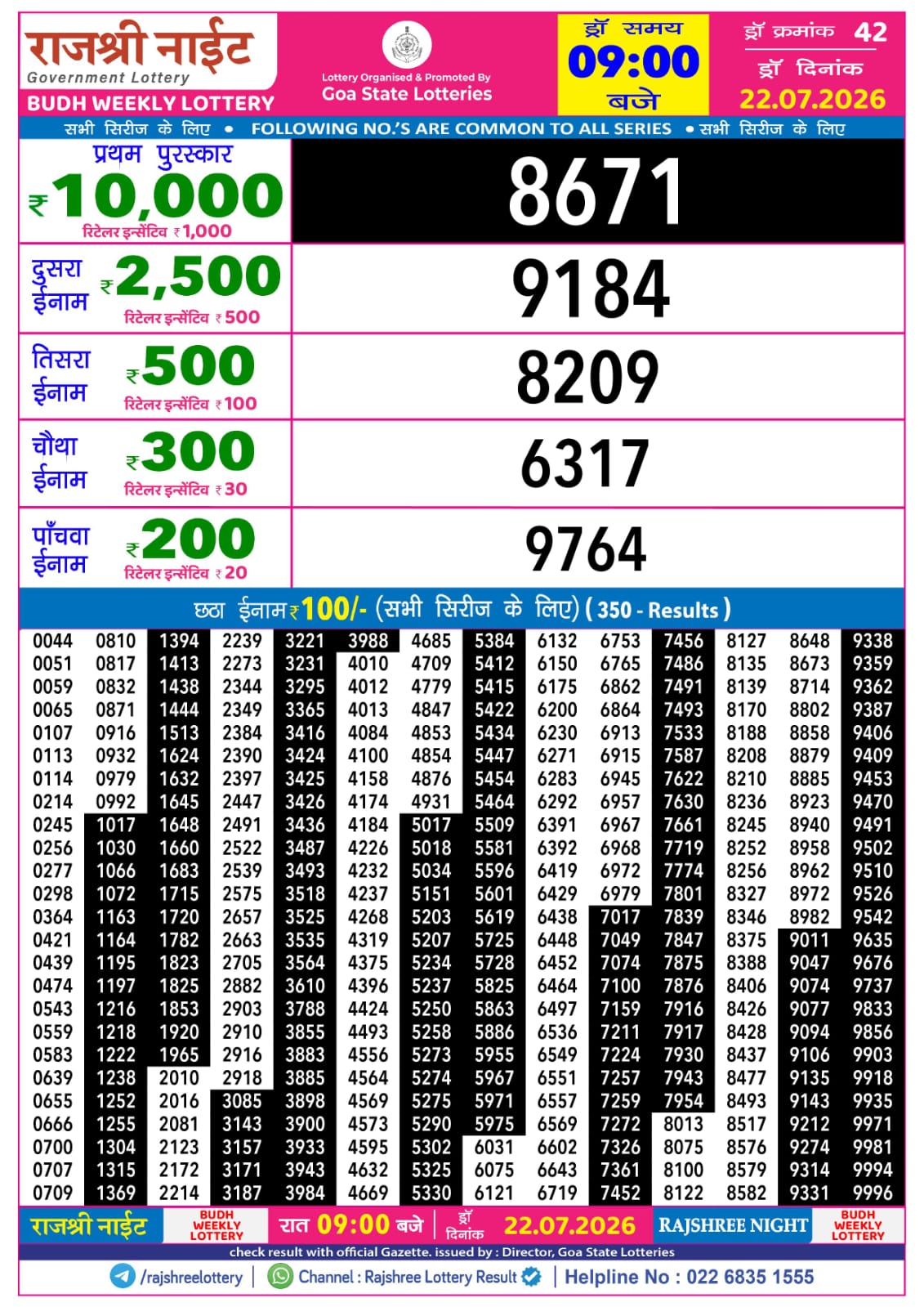 Rajshree Night 9 PM Result 22 July 2026