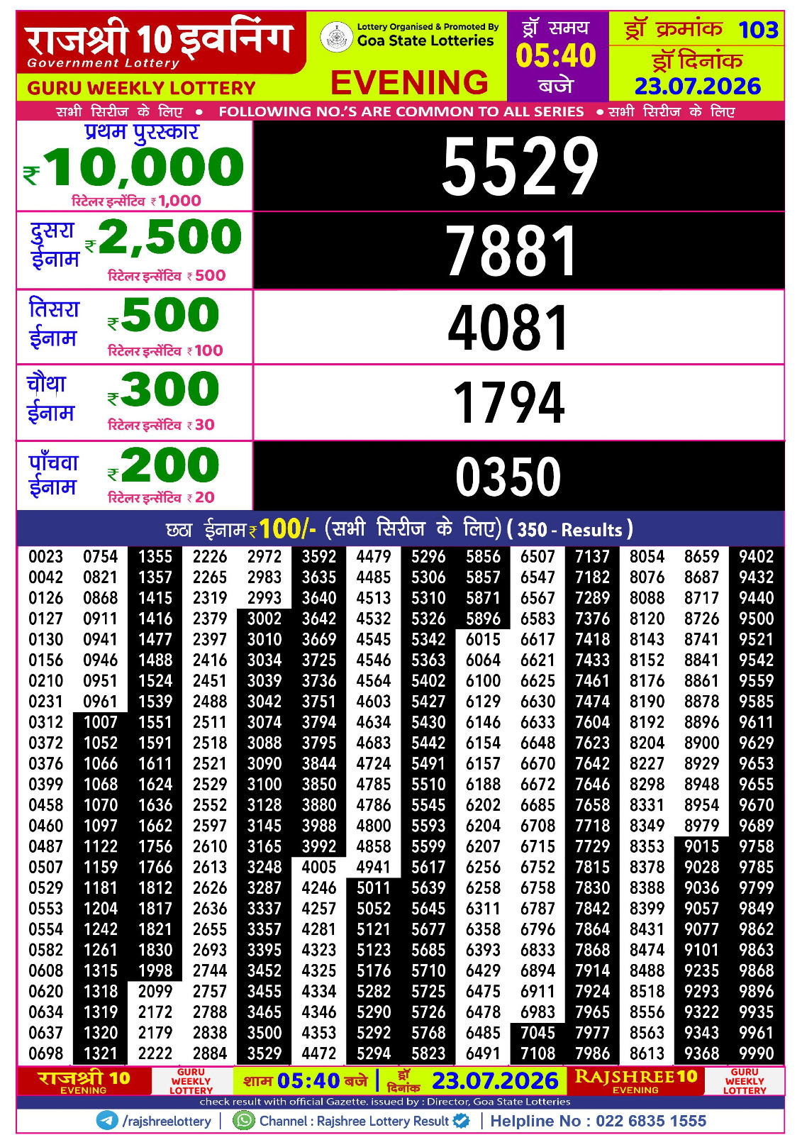 Rajshree 10 Evening 5:40 PM Result 23 July 2026