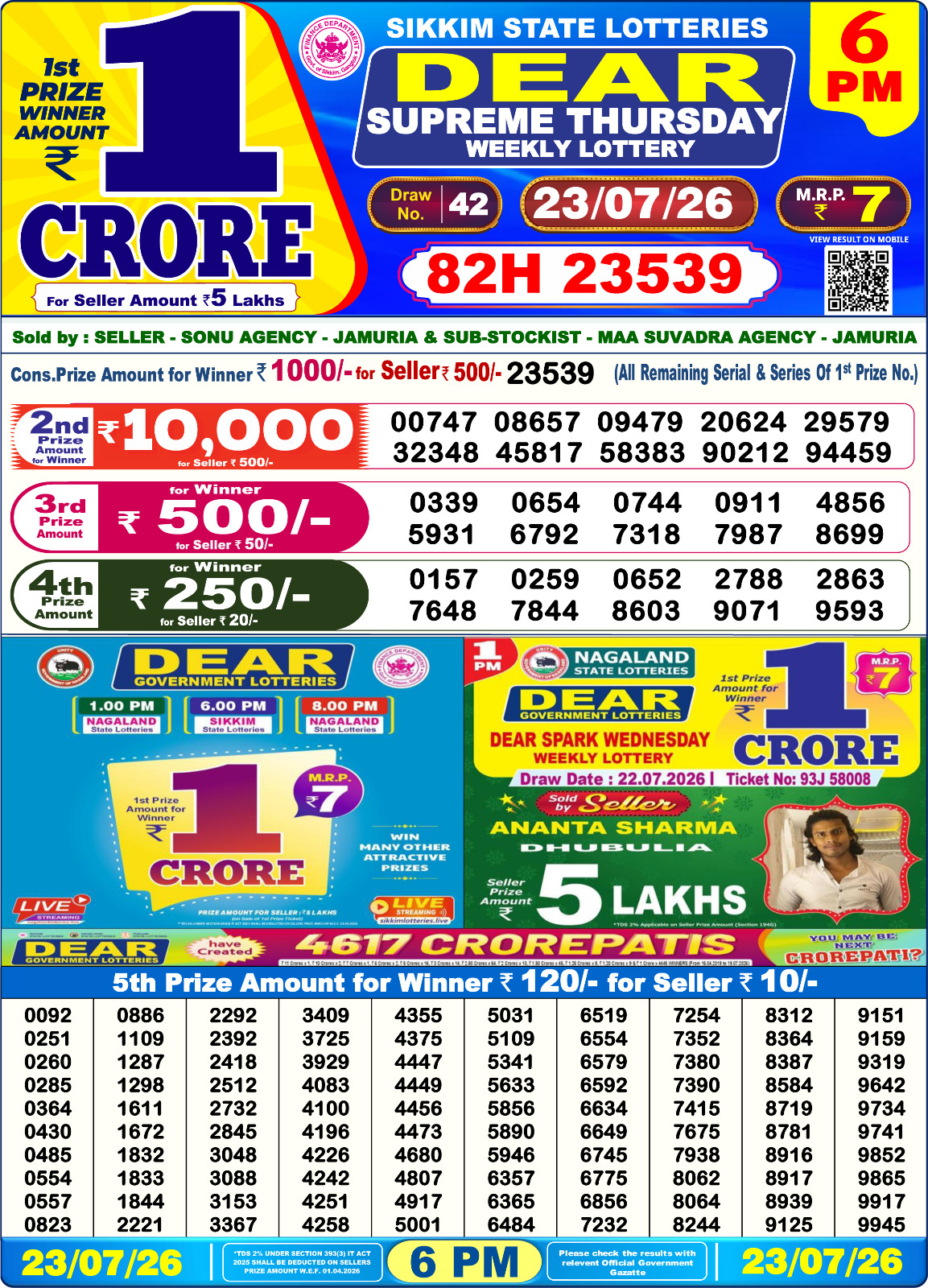 Dear 6 PM Result 23 July 2026