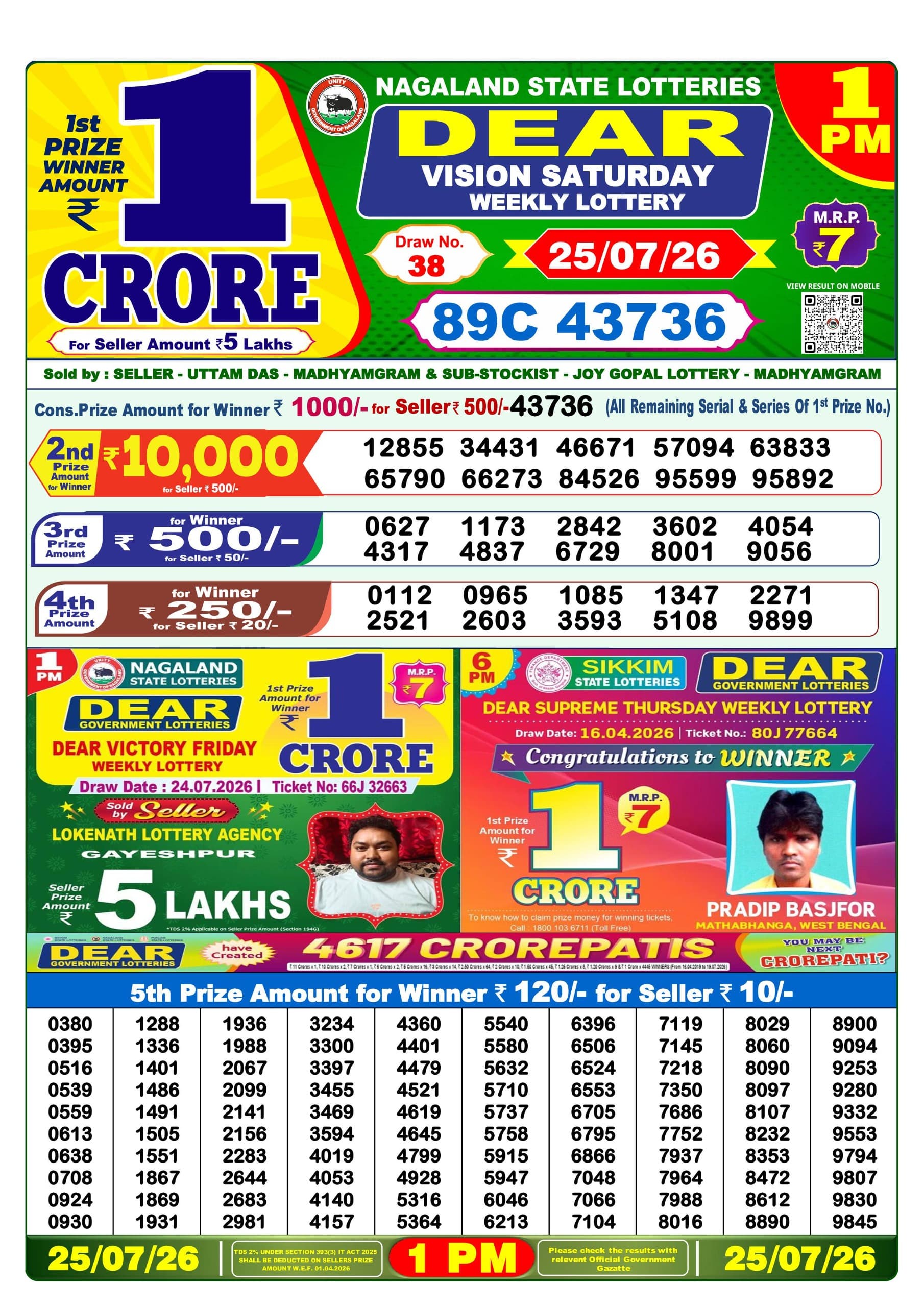 Dear 1 PM Result 25 July 2026