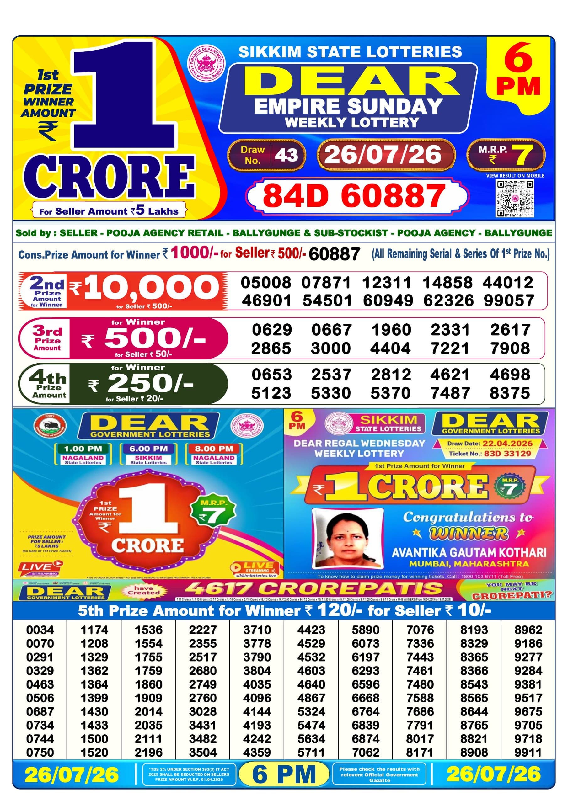 Dear 6 PM Result 26 July 2026