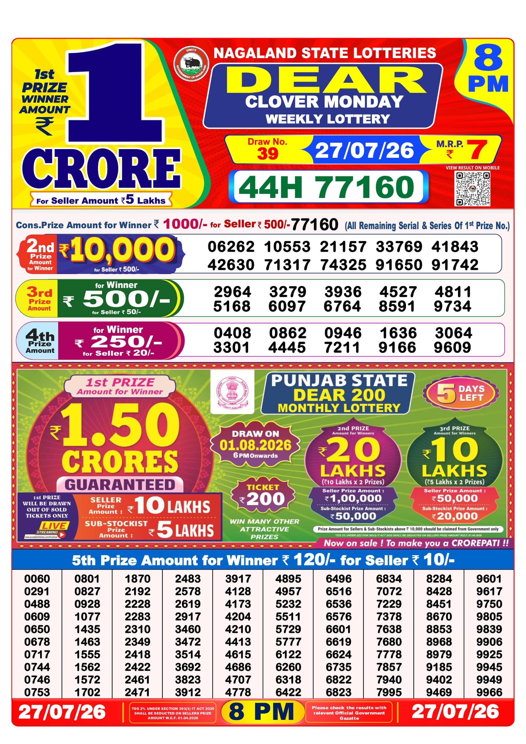 Dear 8 PM Result 27 July 2026
