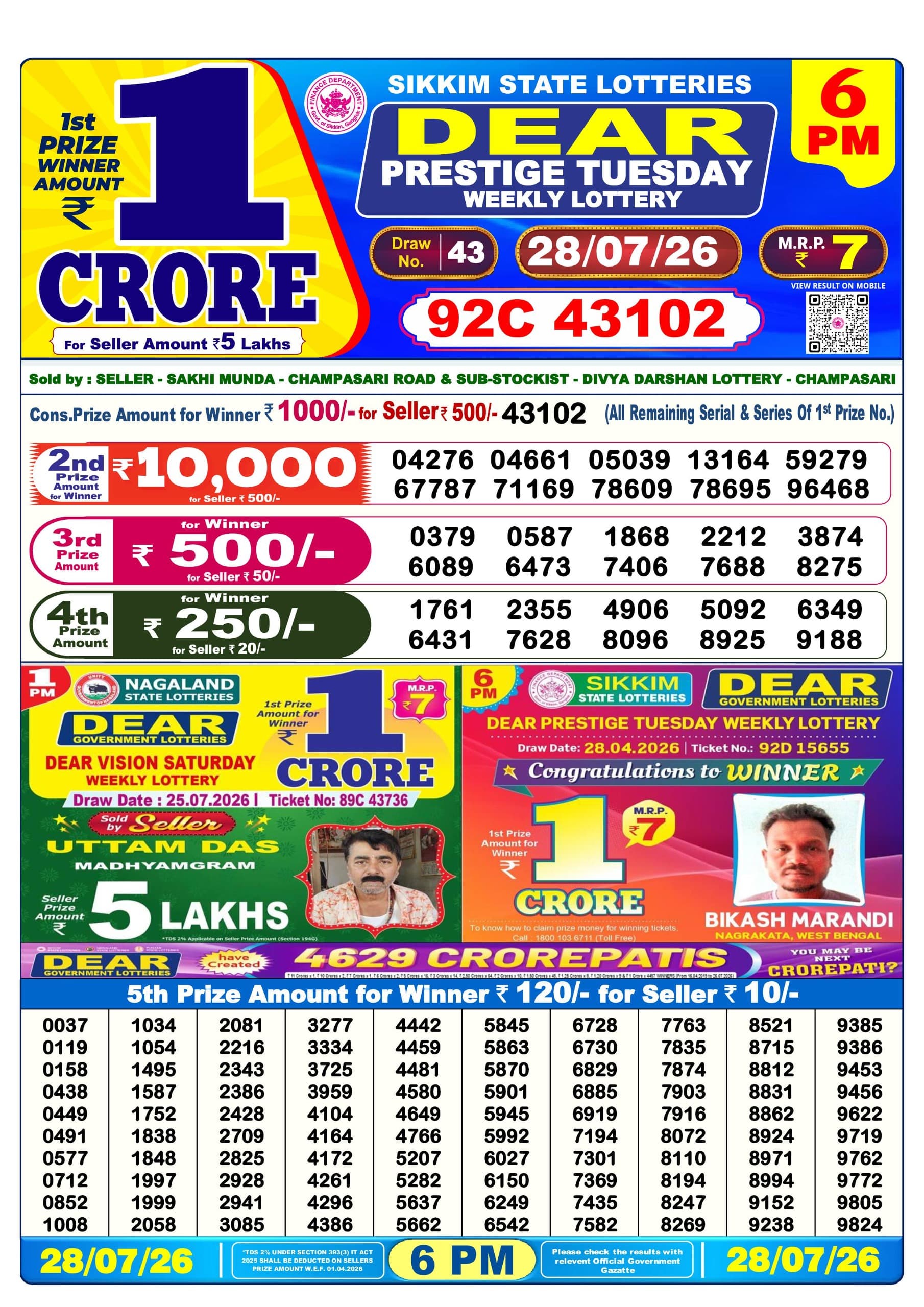 Dear 6 PM Result 28 July 2026